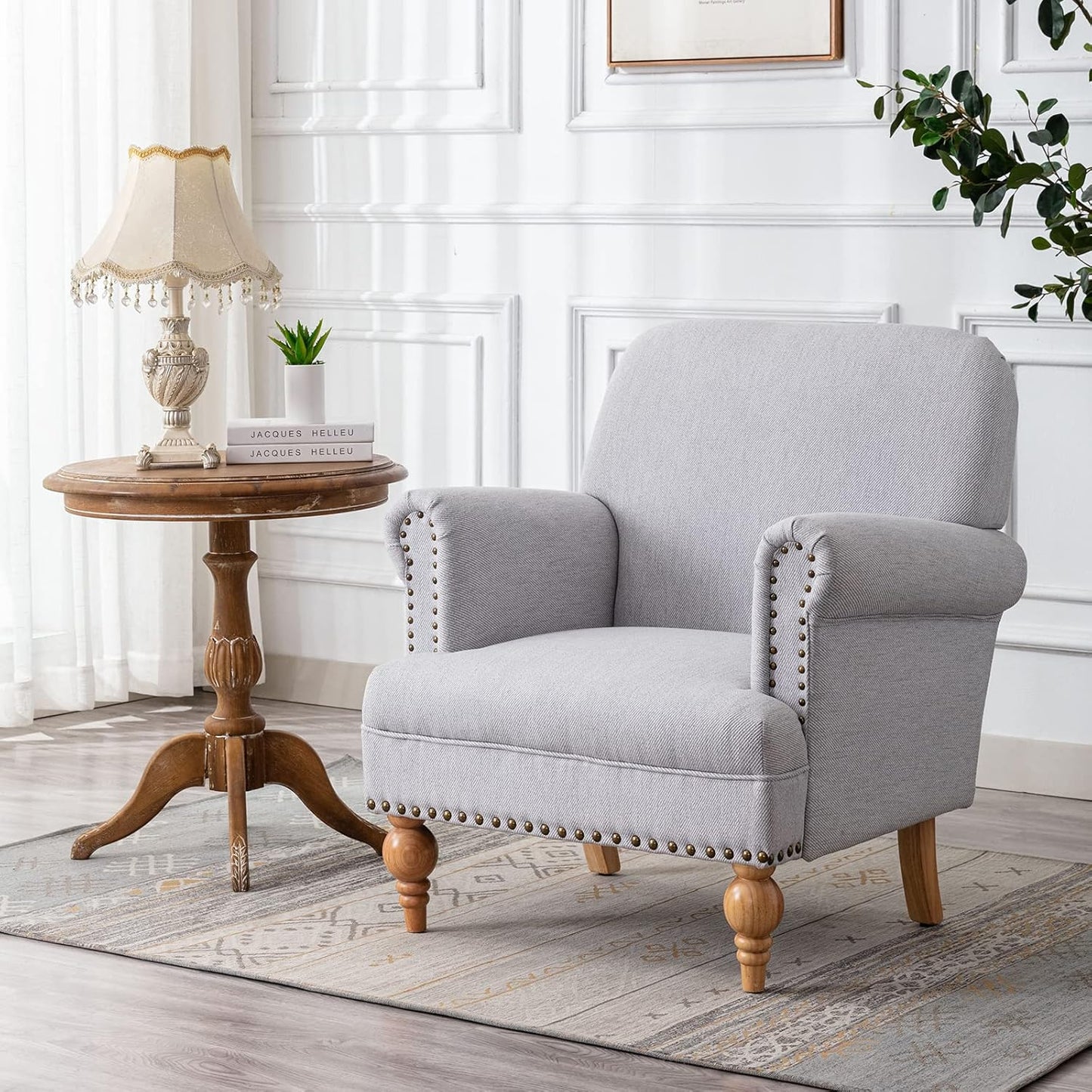 chairus Linen Accent Chair for Living Room Set of 2 Upholstered Mid Century Modern Single Sofa Chair with Solid Wood Legs Comfy Reading Chair Armchair for Bedroom/Office Room/Recption/Lounge, Grey