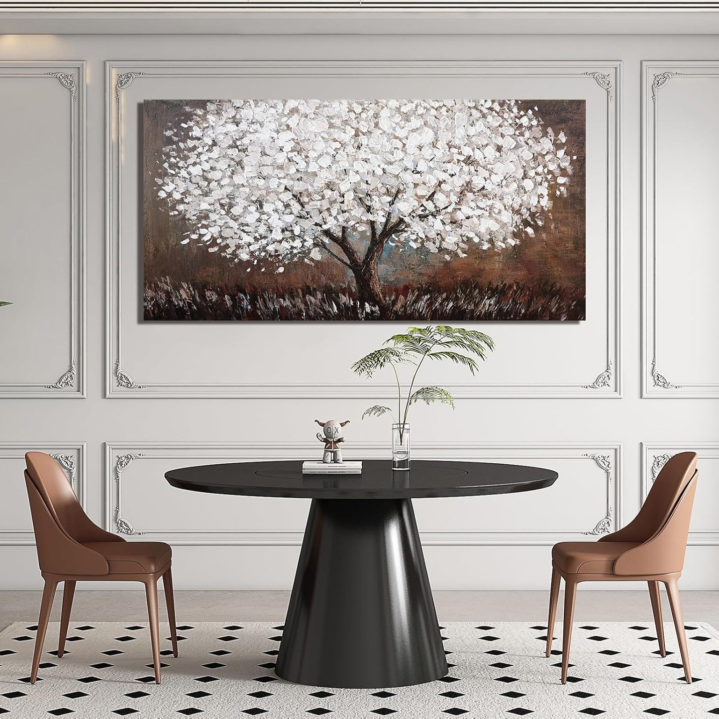 Canvas Wall Art Decor Artwork for Walls Black and White Wall Art Decor for Living Room Tree of Life Wall Art Vintage Tree Flower Wall Decor Art Paintings Prints for Room Home Office Wall Decor 24"X48"