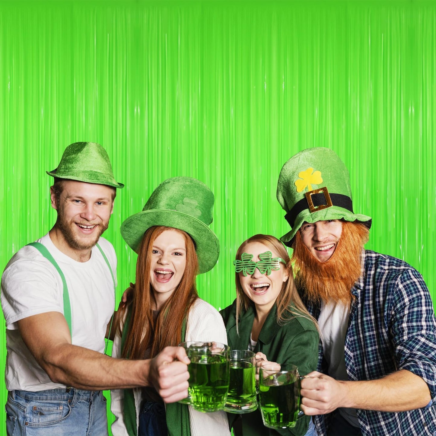 GOER 3.2 ft x 8.2 ft Metallic Tinsel Foil Fringe Curtains Party Photo Backdrop Party Streamers for Birthday,Graduation,New Year Eve Decorations Wedding Decor(5 Packs,Candy Lime Green)