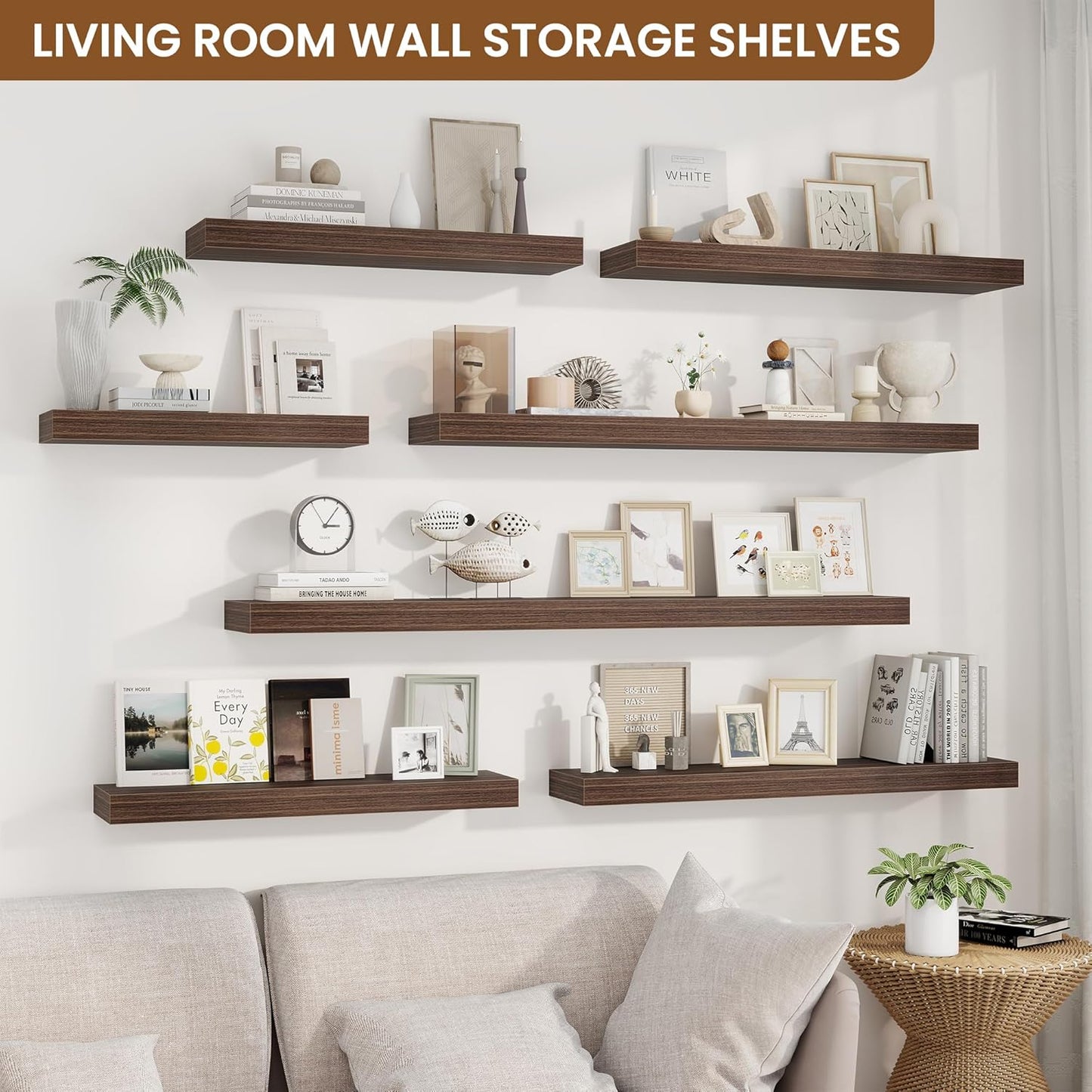 fuqing Floating Shelves for Wall, Bathroom Shelf Wall Mounted for Storage, Shelves with Invisible Bracket for Bedroom, Kitchen, Living Room, Farmhouse Small Book Shelf, 32 Inch Set of 2, Walnut
