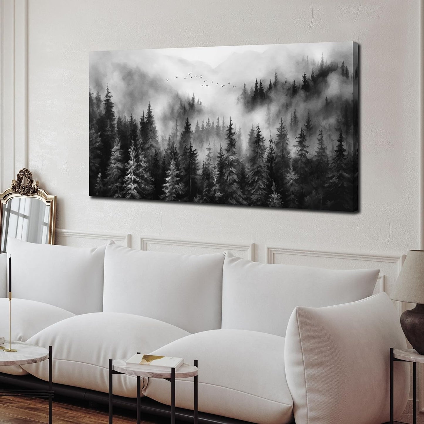 Black and White Canvas Wall Art for Office,Forest Wall Art for Bedroom Above Bed 24 x 48 Inch