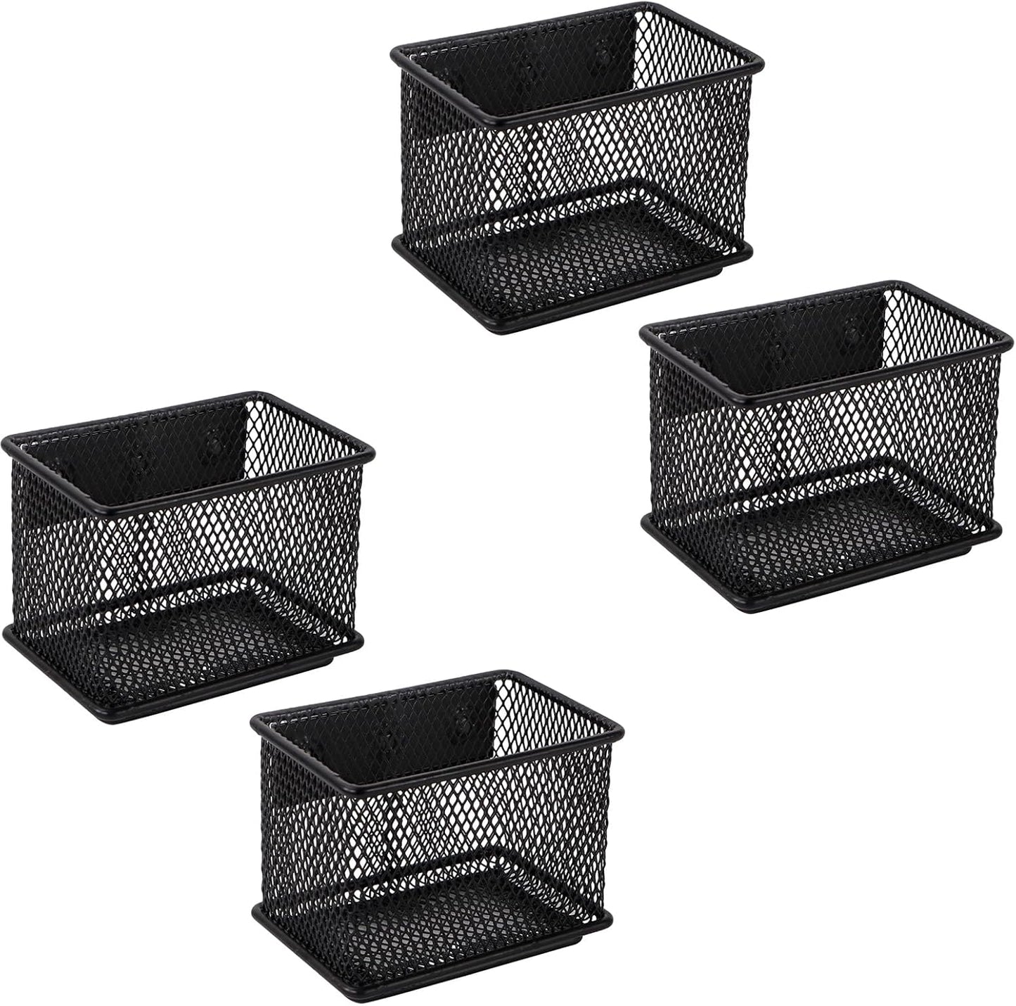 Black Basket Set of 4, Magnetic Pen Holder for Refrigerator, Heavy Duty Baskets, Holder for Locker Whiteboard Office, 3.42'' 2.36'' 2.55''
