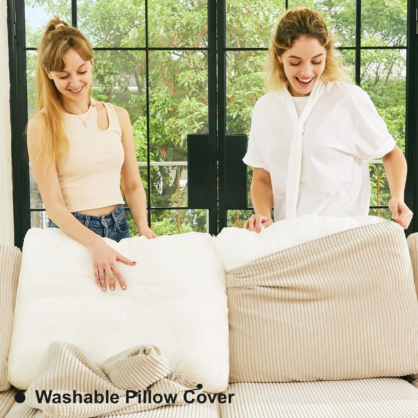 Belffin Oversized 12 Seat Modular Sectional Sleeper Sofa Convertible Sleeper Sofa with Storage Seat Large Corduroy Modular Sectional Couch for Living Room Beige