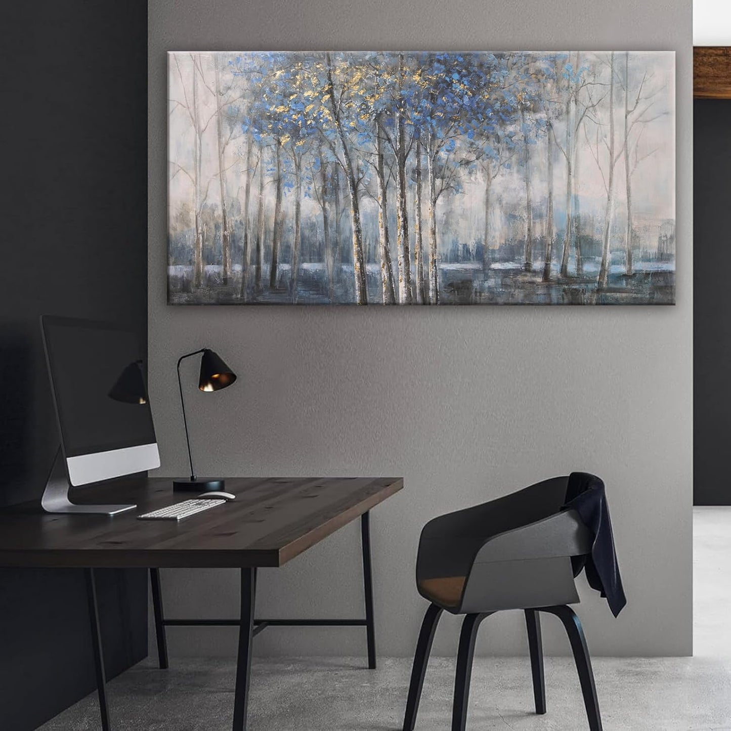 Canvas Wall Art Decor Pictures Wall Decor Prints Modern Large Wall Art Gold Wall Art Blue Grey Misty Botanical Textured Artwork for Walls For Room Living Room Bedroom Office Wall Decor 24"X48"