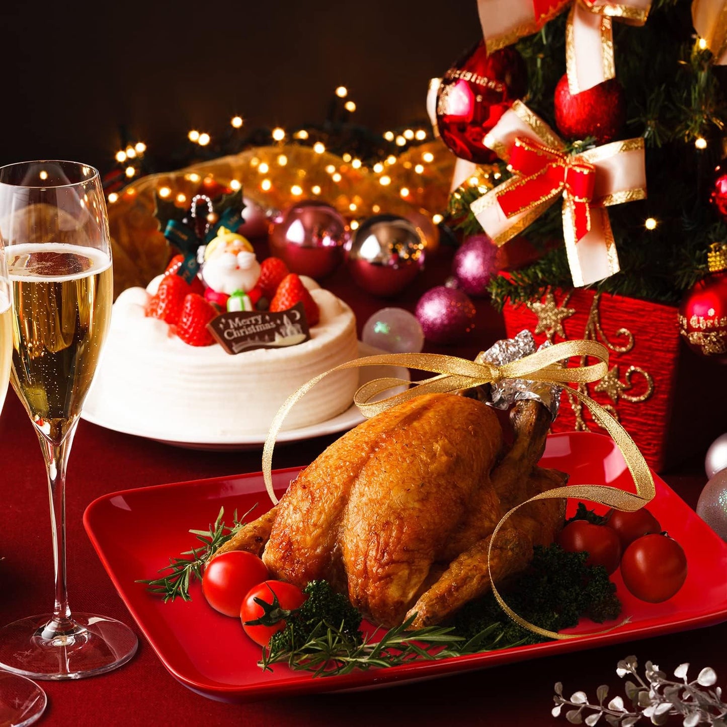 DELLING 3 Pack Rectangular Serving Platter and Trays, 12" Appetizer/Salad/Dessert Plates, Entertaining, Party, Romantic Date, Red