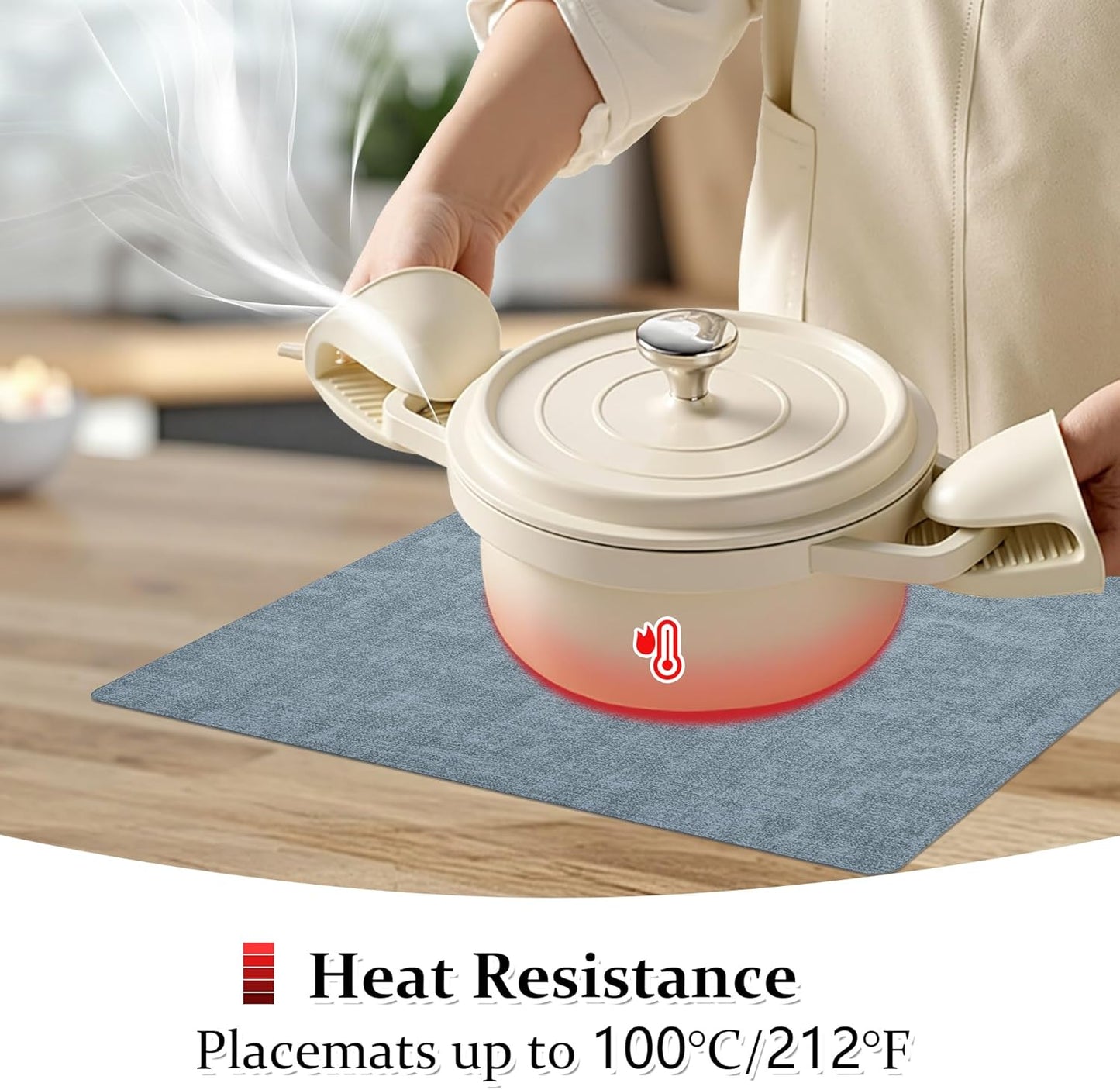 FROMHEART Faux Leather Placemats Set of 4–Waterproof,Heat/Oil Stain-Resistant PU Table Mat–Reversible,Non-Slip,Easy to Clean Place Mats for Kitchen,Dining,Indoor/Outdoor,(Light Blue,11.8" x 17")