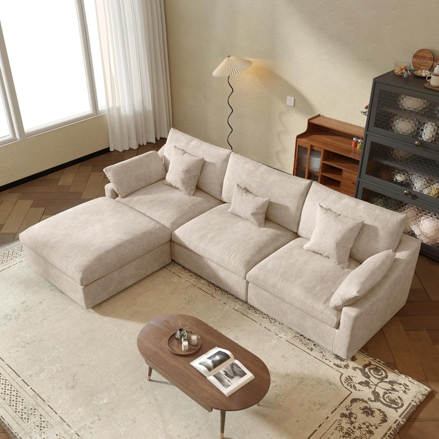 JACH L-Shaped Sectional Couches for Living Room, Cloud Sectional Couch with Deep Seat, Modular Sectional Sofa with Chaise, Covers Removeable & Washable, Sofas Furniture for Living Room, Khaki