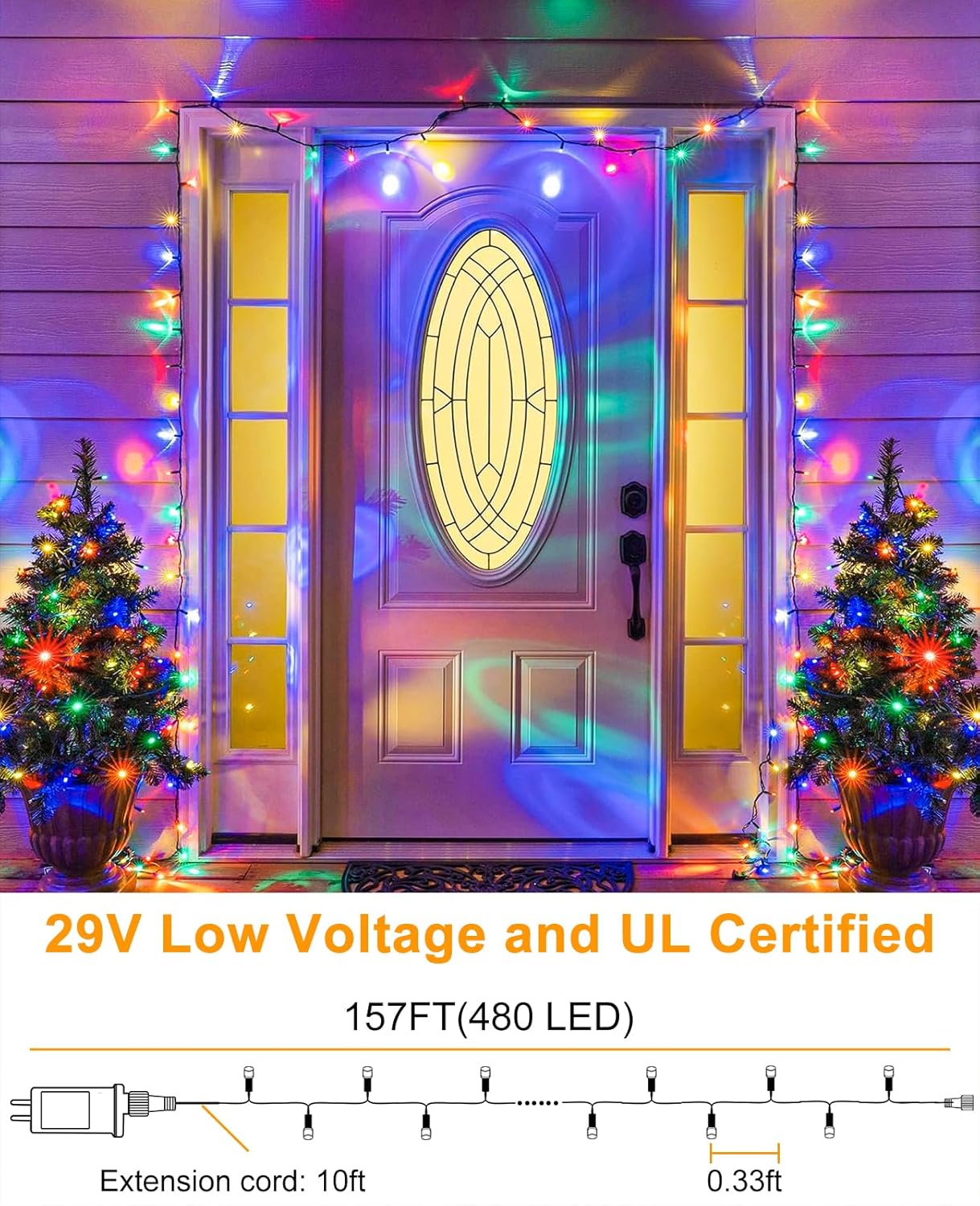 Christmas Lights Outdoor, 157FT 480 LED Plug in Christmas Tree Lights Waterproof, 8 Modes Fairy String Light for Indoor Bedroom Garden Patio Porch Xmas Party Holiday Decorations, Multicolor