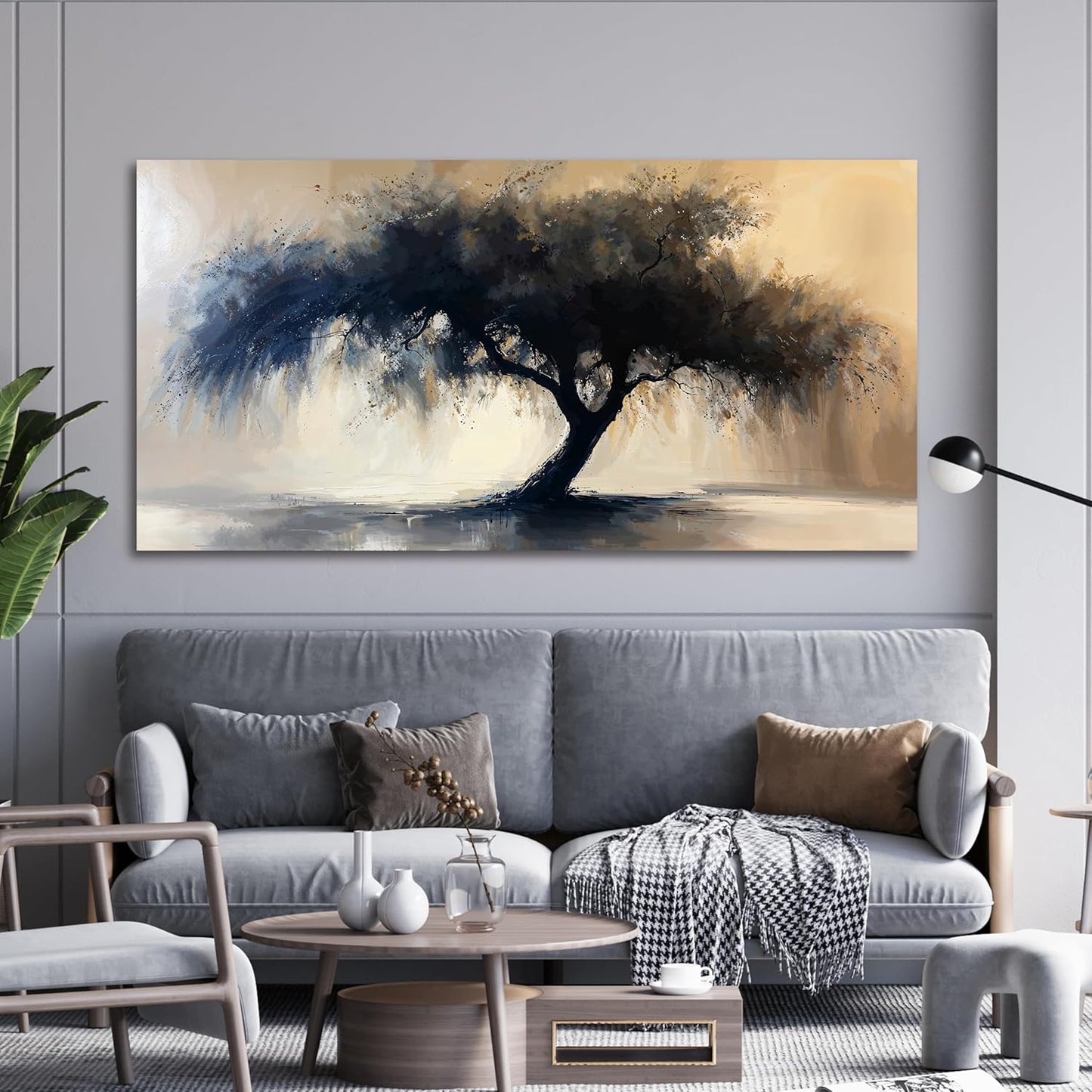 Canvas Wall Art Decor Large Modern Abstract Art Wall For Living Room Black Tree Of Life Wall Art Black Abstract Minimalist Wall Art Canvas Prints Art Work For Home Kitchen Office Wall Decor 29" X 58"