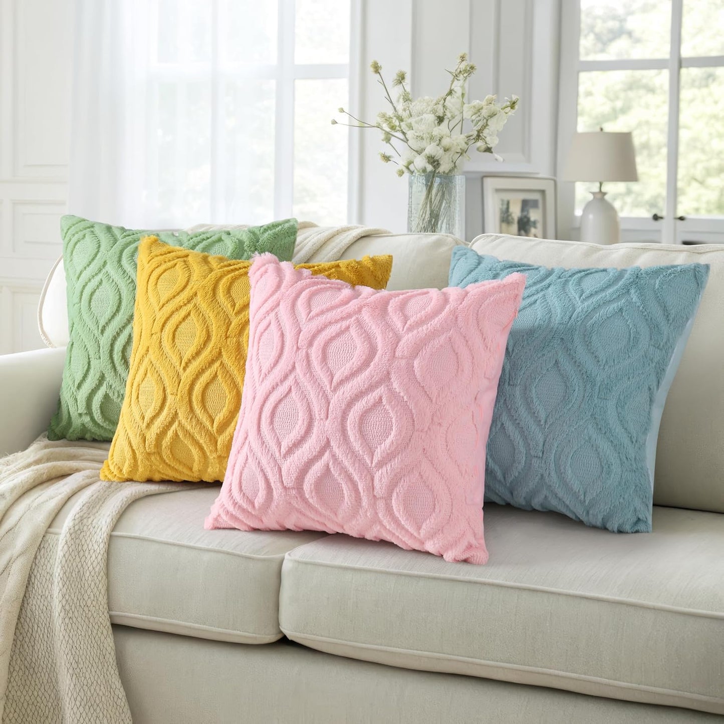 decorUhome Throw Pillow Covers 12x20 Inch Set of 2, Soft Plush Decorative Faux Fur Light Pink Solid Couch Pillow Covers, Accent Farmhouse Neutral Lumbar Euro Pillow Cases for Sofa Bed Living Room