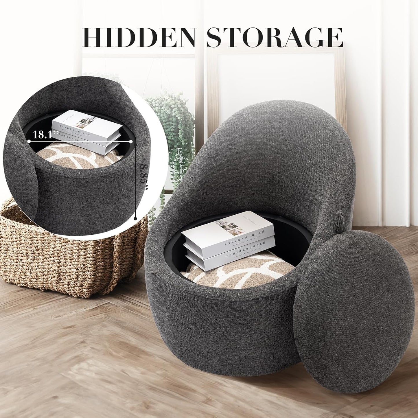 COLAMY Swivel Accent Chair Set of 2, 360° Swivel Round Chair with Hidden Storage, Modern Small Barrel Armchair for Living Room/Bedroom, Darkgrey