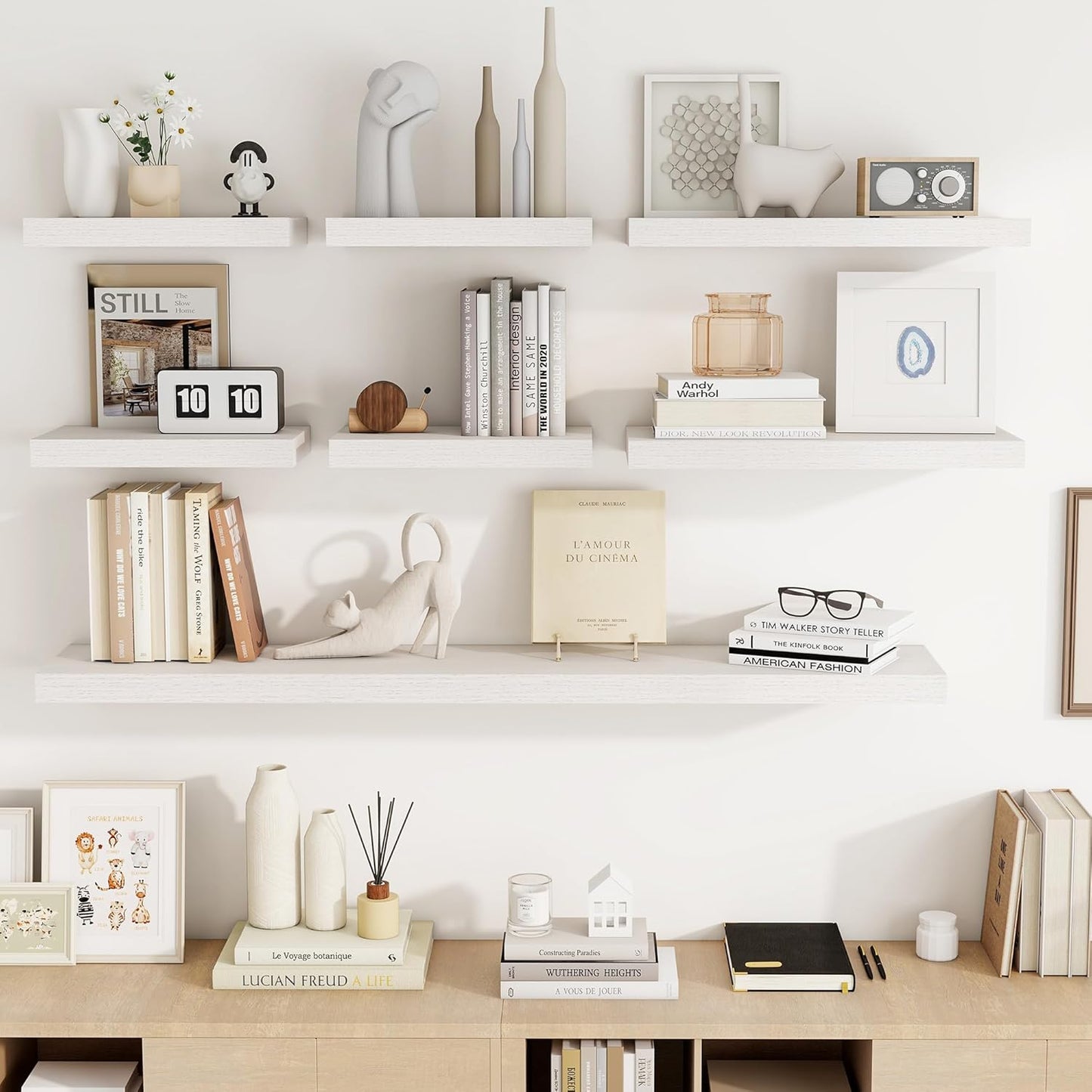 16 Inch Floating Shelves, 16"x9.25"x1.5" Inch Deep Floating Shelves for Wall, Wooden Shelves for Bathroom, Bedroom, Living Room, Cream White Oak
