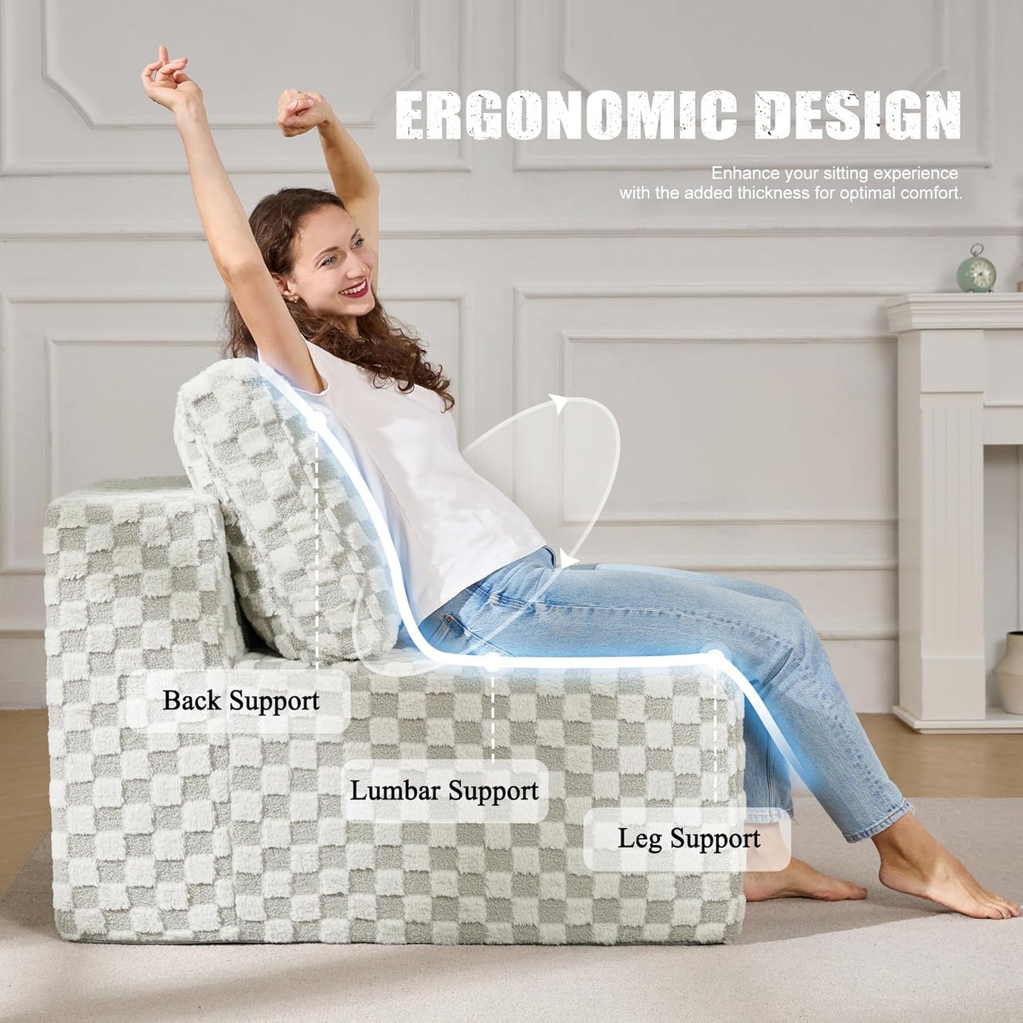 Single Sofa 1 Seat Couch with Deep Seat Memory Foam Cloud Chair with Pillows Large Sofa with L Shape for Living Room Bedroom (Plush GREYOLIVE, Single)