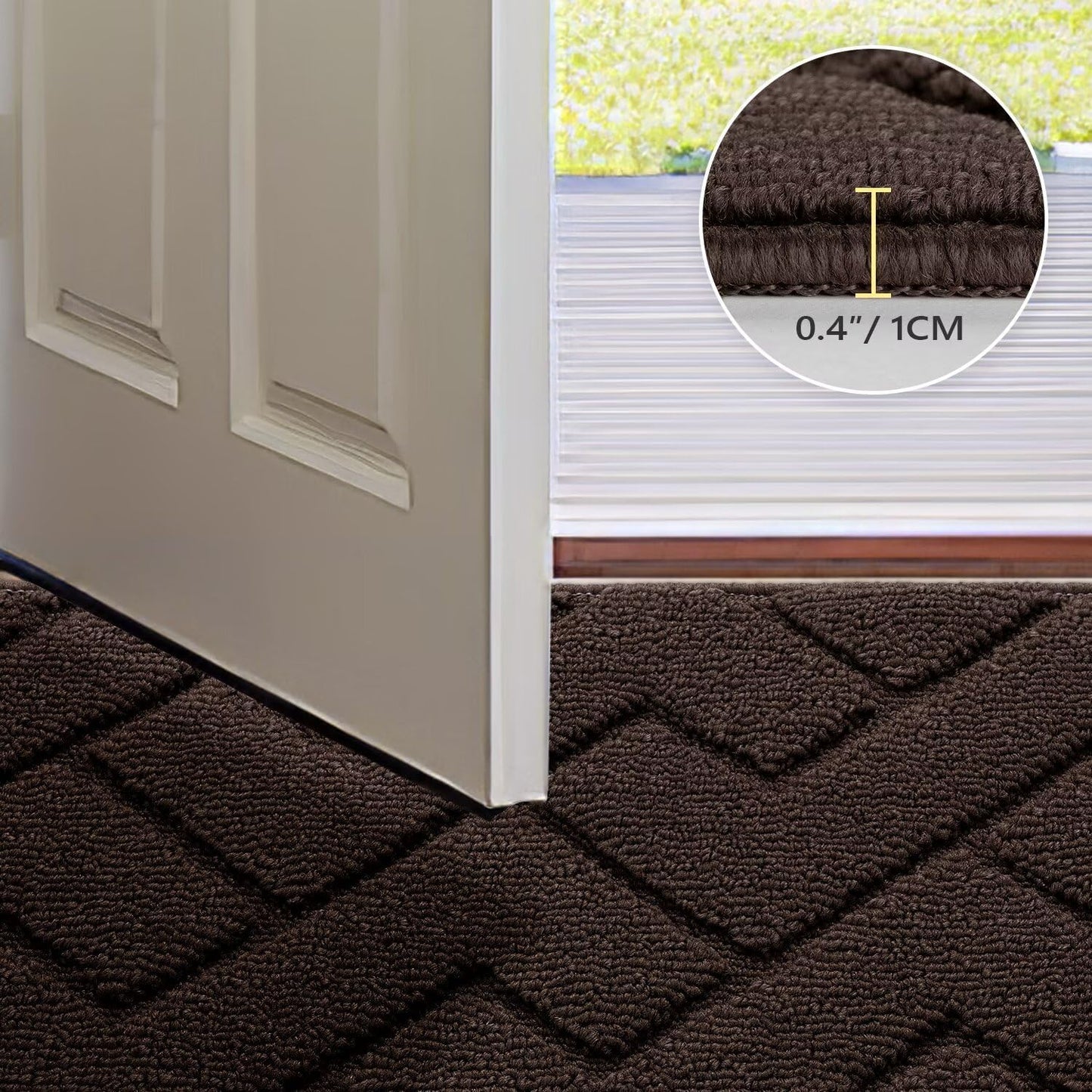 hicorfe Front Door Mat Outside Entrance,36"x59" Absorbent Muddy Dirt Resist Welcome Door Mats Outdoor Indoor,Stain and Fade Resistant,Non Slip Backing Entry Mat Doormat for Entryway(Coffee)
