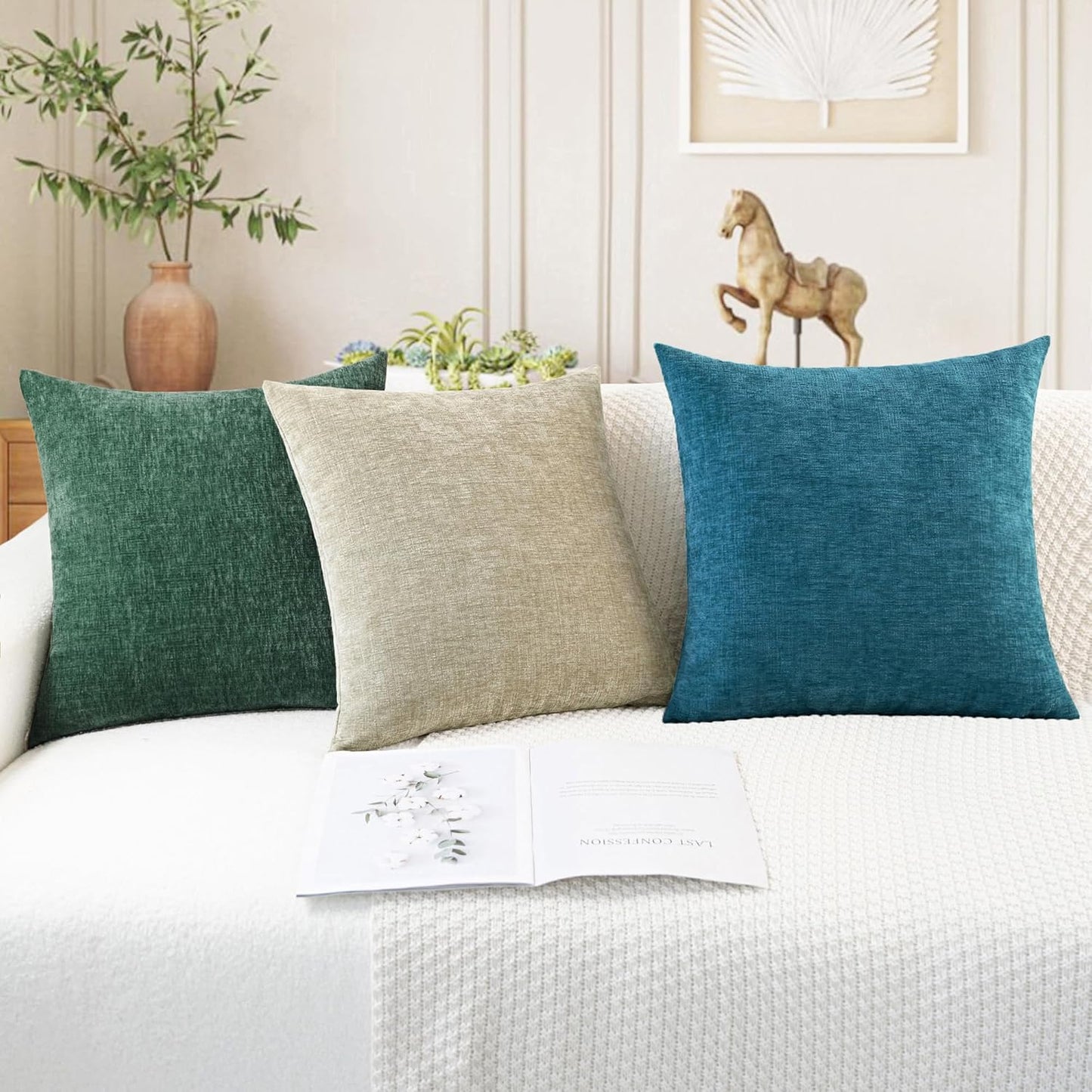 CaliTime Throw Pillow Covers Decorative 16 X 26 Inches Pack of 2 Cozy Chenille Cushion Cases for Couch Sofa Bed Living Room Home Ocean Blue