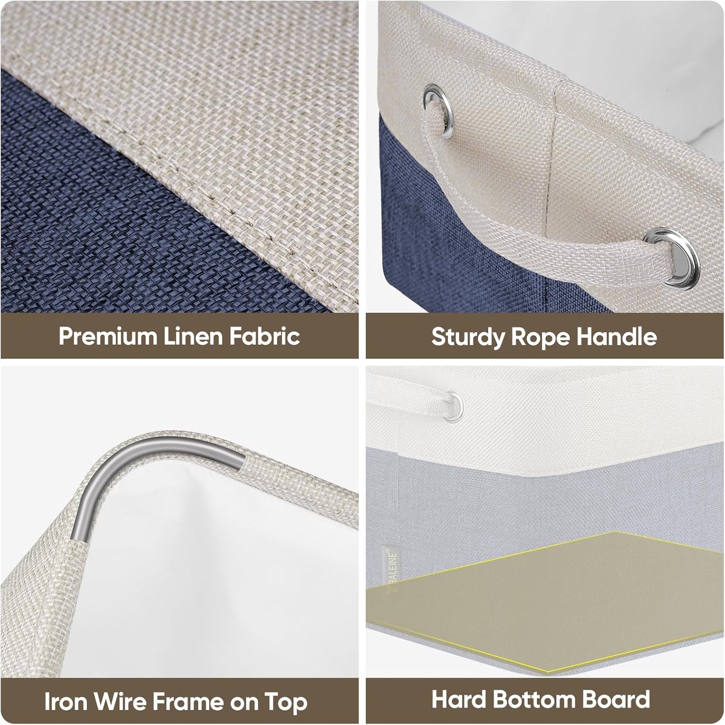 BALEINE 1 Pack Fabric Storage Bins for Shelves, Linen Storage Baskets for Organizing, Decorative Closet Bins for Clothes, Home (Navy Blue, 15''x11''x9.5'')