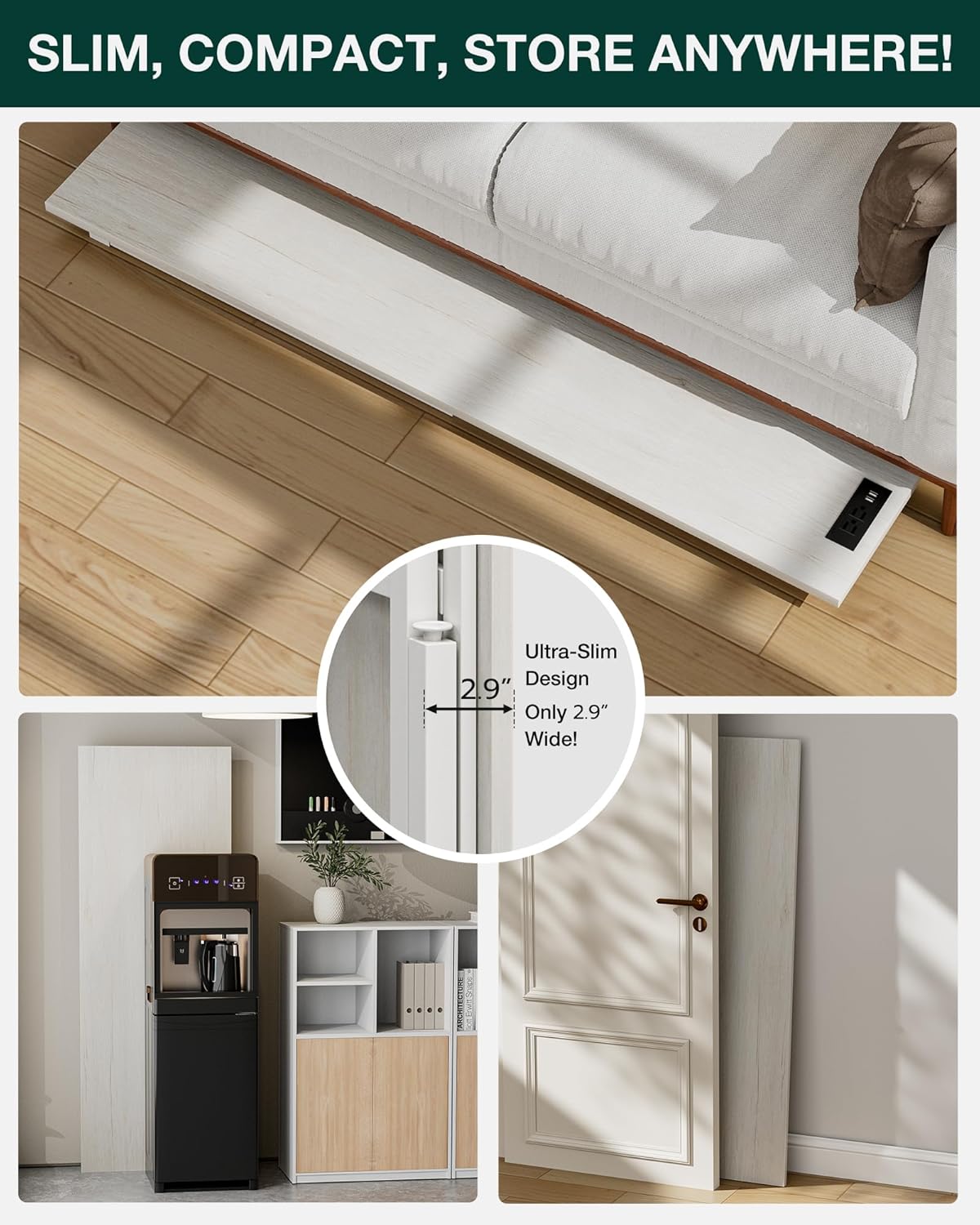 Frylr Small Folding Computer Desk – 55.1 Inch Portable Table for Craft and Study, Lightweight Desk for Small Spaces, Foldable Laptop Table Built-in AC/USB Outlets for Convenience, White Ash