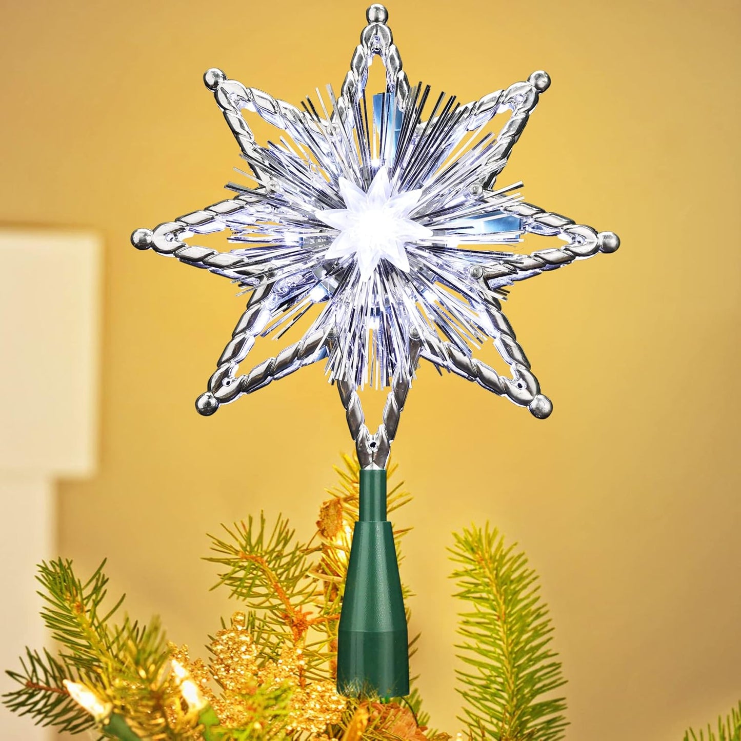 ODEETRONIC Christmas Tree Topper Star, 8in 120V UL Certified Double Sided 8-Point Star Christmas Treetop Lights, Indoor Lighted Christmas Tree Decorations for Xmas Home Party Wedding Decor, Cool White