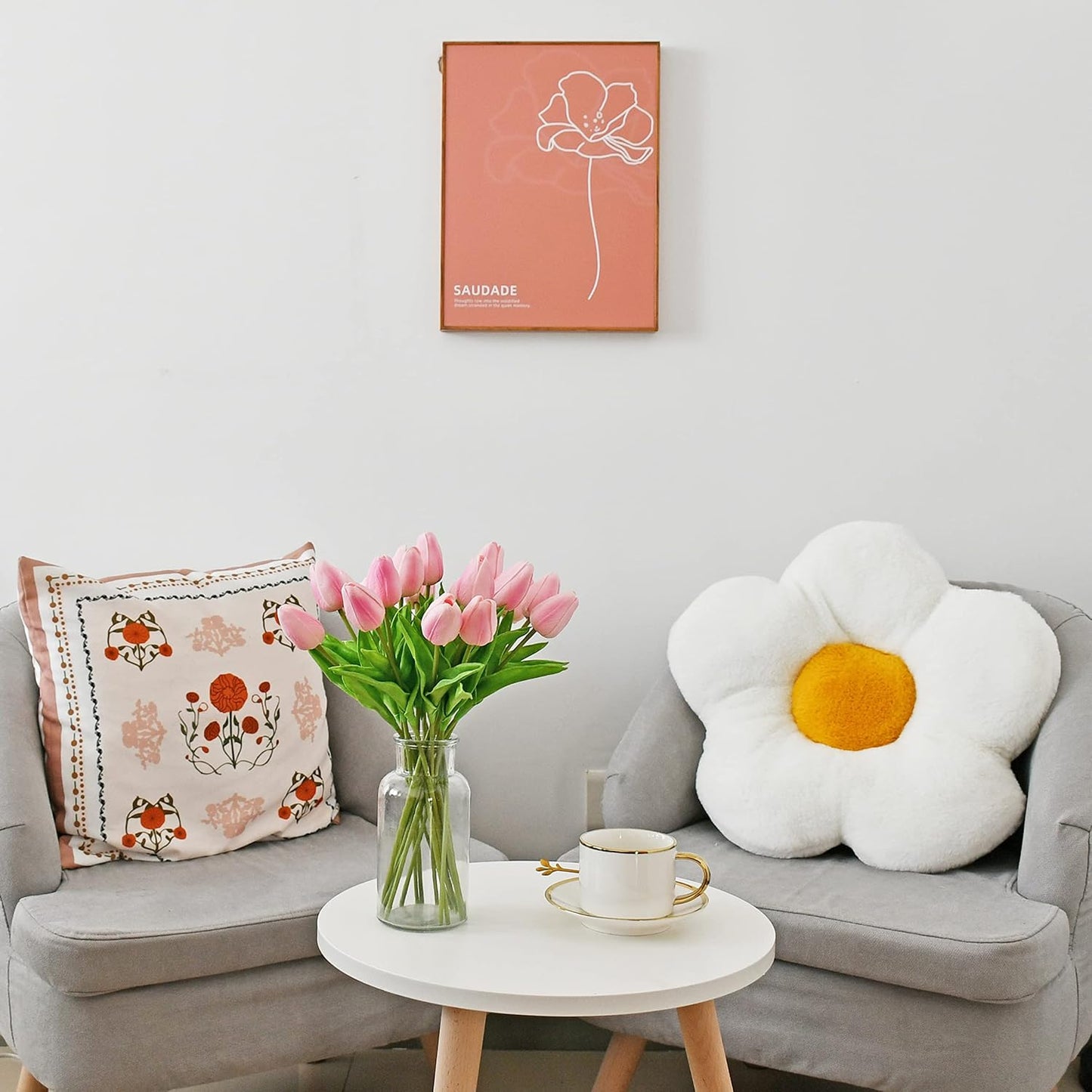 Mandy's Artificial Tulips 20 Stems Peach PU Faux Flowers for Wedding Home Decor 13.5 Inch