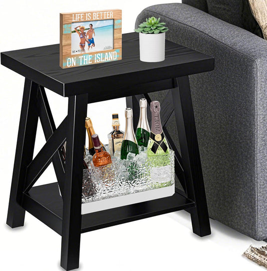 Black End Table, 2-Tier End Tables Living Room, Wood Side Table, Modern Side Table