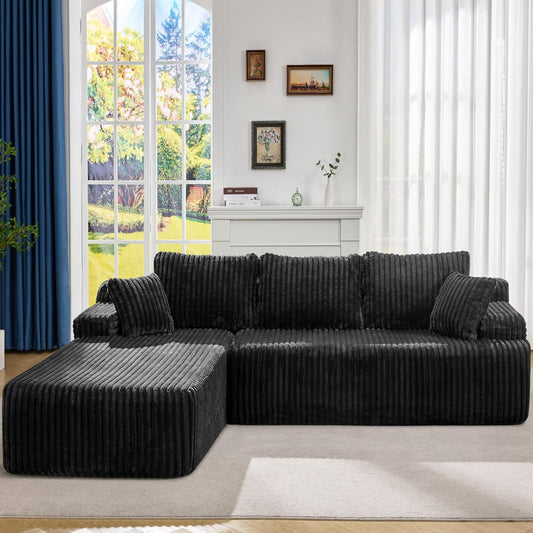 Hobestluk Modular Sectional Sofa Couches 108" L-Shape Couch 3 Seat Modular Sofa Memory Foam Sectional Couches for Living Room, Boneless Couch with Oversized Chaise (Black, Left Facing)