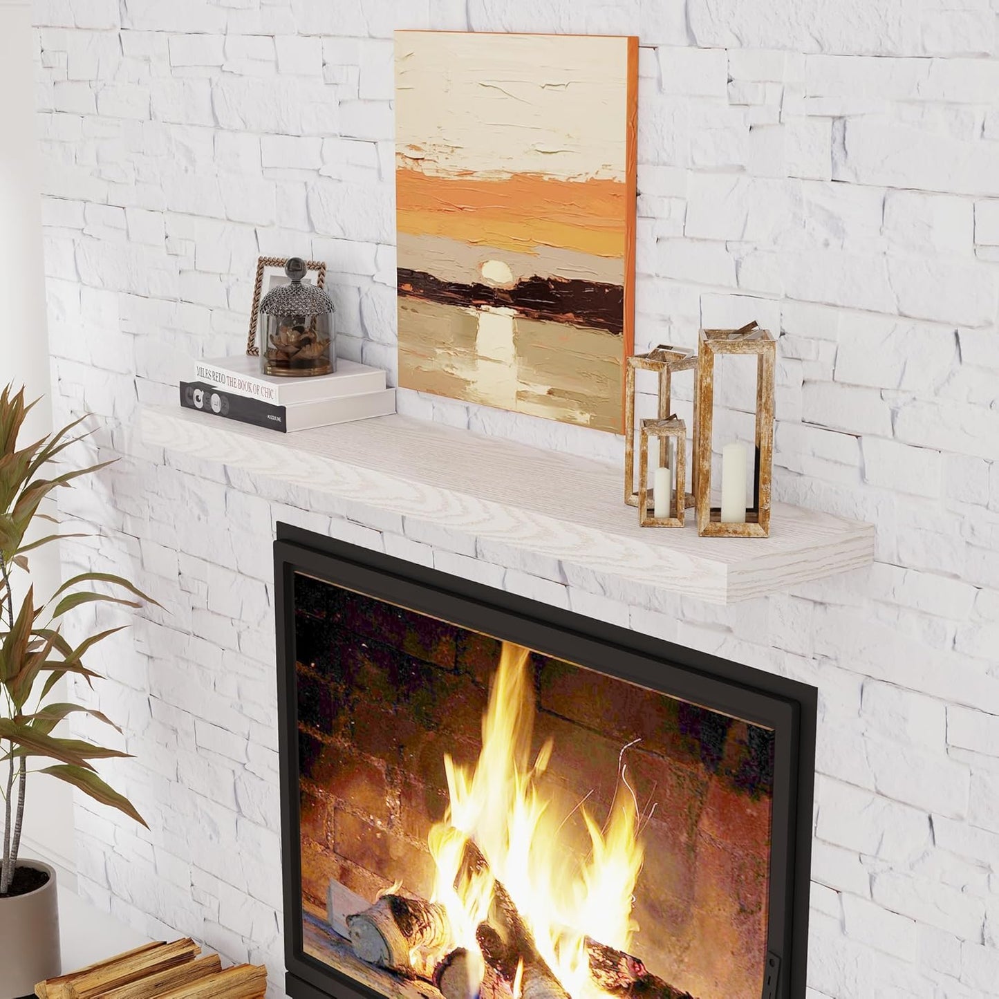 Floating Shelves 48 Inch Long, 48"W x 9"D Wall Shelf Invisible Bracket, 9 Inch Deep Floating Shelf for Wall, Rustic Wooden Shelves for Living Room, Kitchem, Bedroom, Brich Color, Set of 1