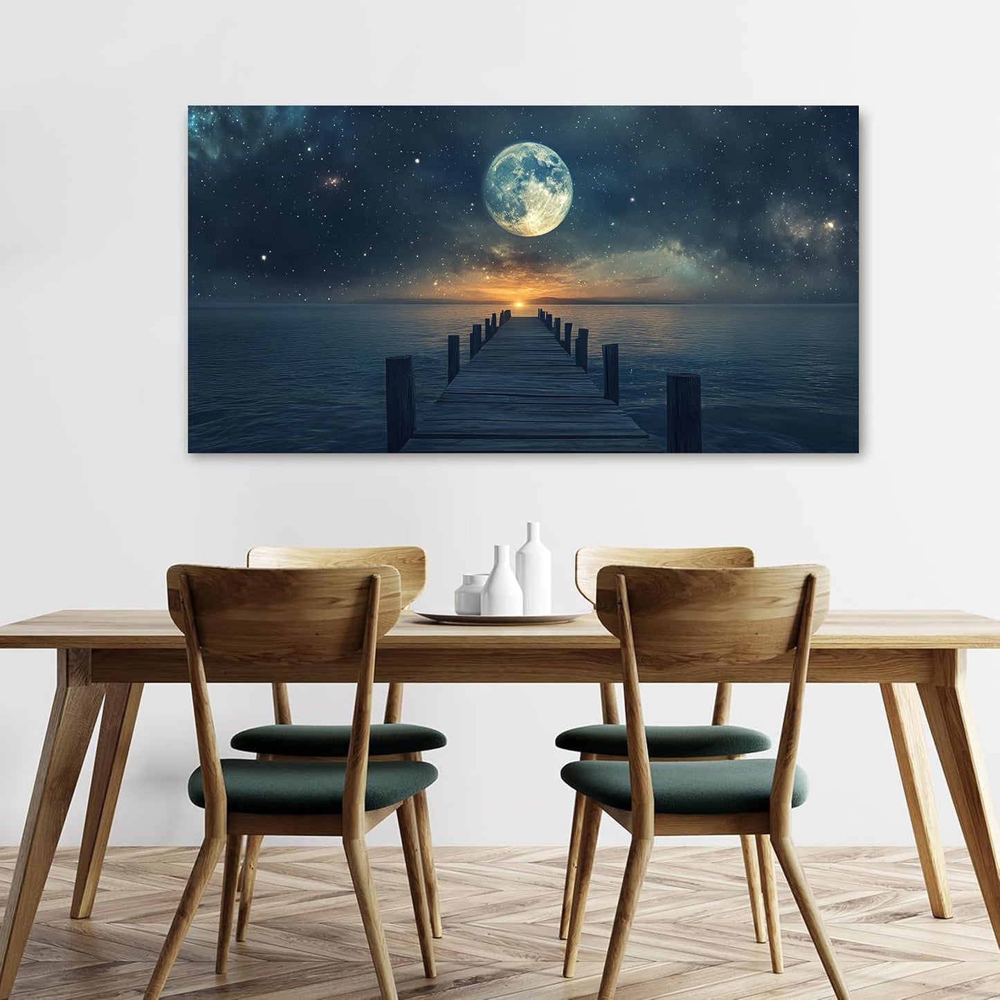 Canvas Wall Art Decor Artwork for Walls Large Wall Art Pictures for Living Room Landscape Coastal Wall Art Natural Blue Wall Decor Art Prints Star Moon Art Work for Home Office Wall Decor 24" x 48"