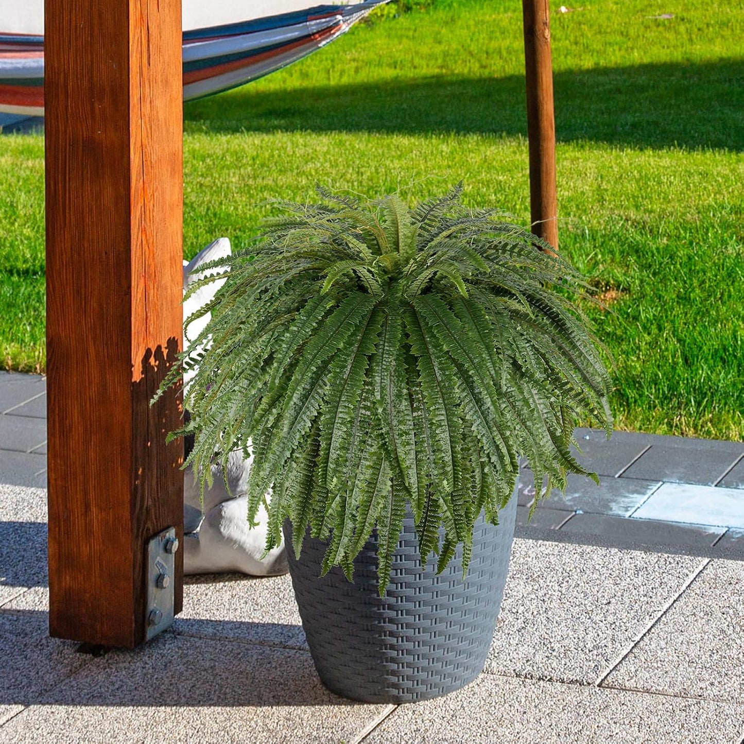 Single Silky 50" Artificial Fern Plant, Large Fake Fern with 128Fronds, Realistic Faux Boston Fern Bush for Outdoors & Indoor, Silk Greenery for Planter, Garden, Office, Home Décor