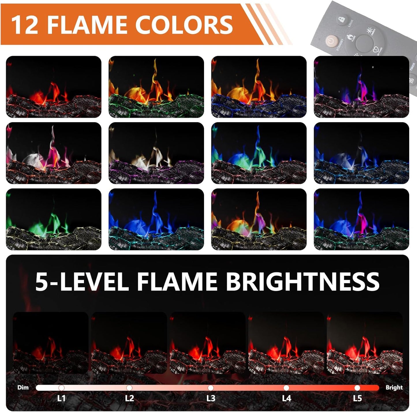 3-Sided Glass Farmhouse Fireplace TV Stand for TVs Up to 110 Inch, Oak Entertainment Center with 36" Electric Fireplace, TV Console with Storage Cabinets for Living Room