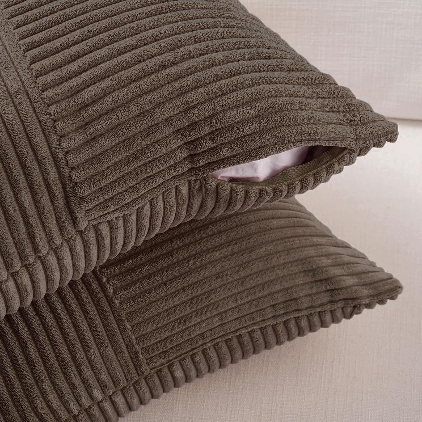 Fancy Homi 2 Packs Dark Brown Lumbar Decorative Throw Pillow Covers 14x24 Inch for Couch Bed, Rustic Farmhouse Boho Home Decor, Soft Striped Corduroy Rectangle Accent Cushion Case 35x60 cm