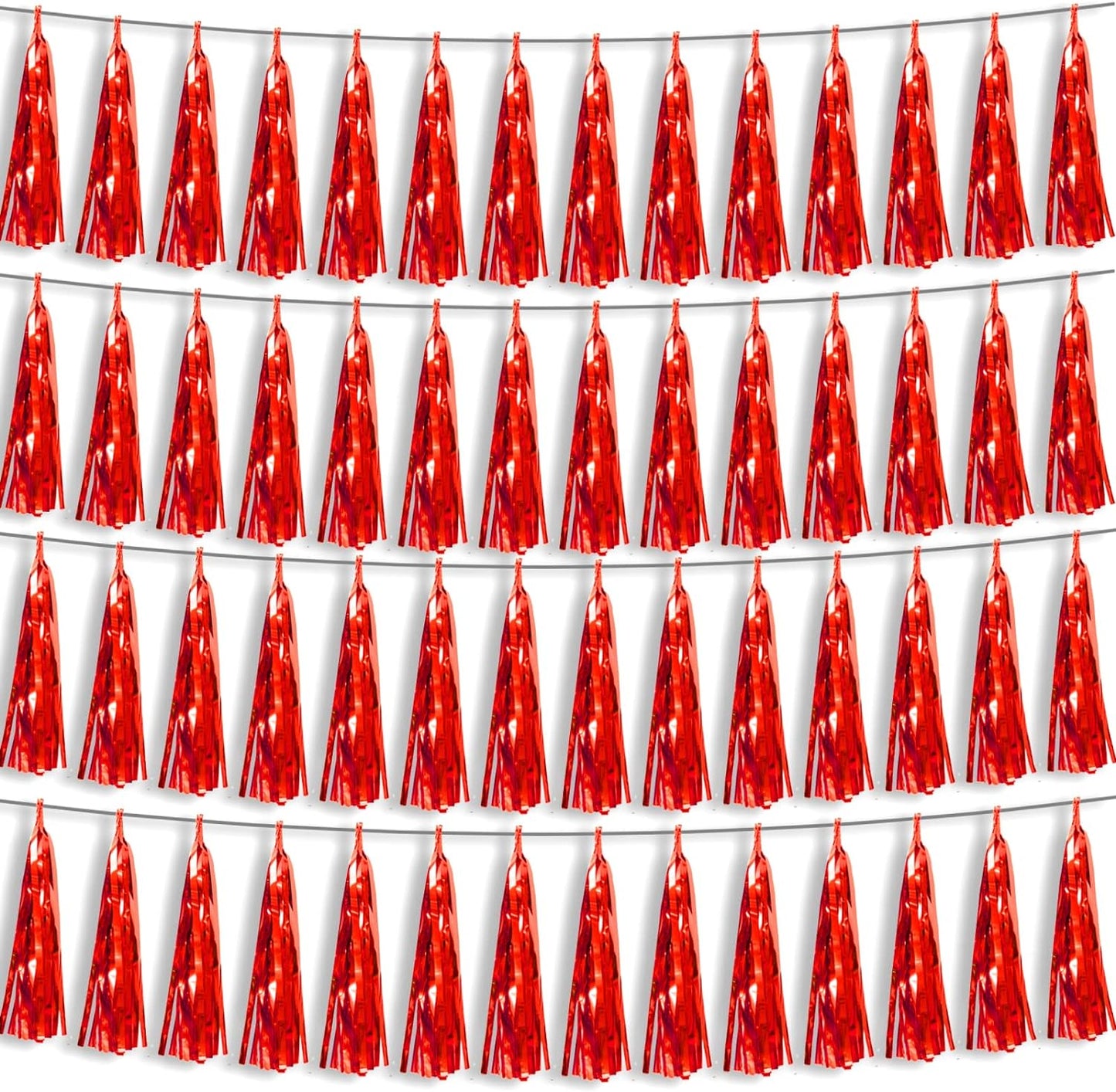 4P Red Foil Fringe Metallic Tassel Streamers Banner Tassel Garland for Parade Floats, Bachelorette, Wedding, Birthday, Halloween, Christmas, Bridal/Baby Shower Party Decorations