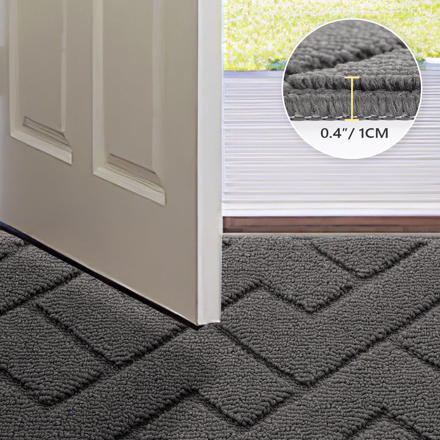 hicorfe Indoor Doormat,Front Back Door Mat Rubber Backing Non Slip Door Mats 24"x35" Absorbent Resist Dirt Entrance Doormat Inside Floor Mats for Entryway Washable Low-Profile (Grey)