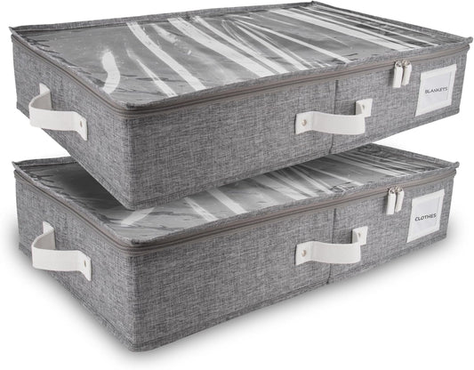 HOMELUX THEORY 2pc Under Bed Storage Containers, Bedroom Under the Bed Drawer Storage Organizer with Bins and Lids, Medium Underbed Clothes Storage Box Ideal for Blanket, Fabric, & Shoes (LightGray)