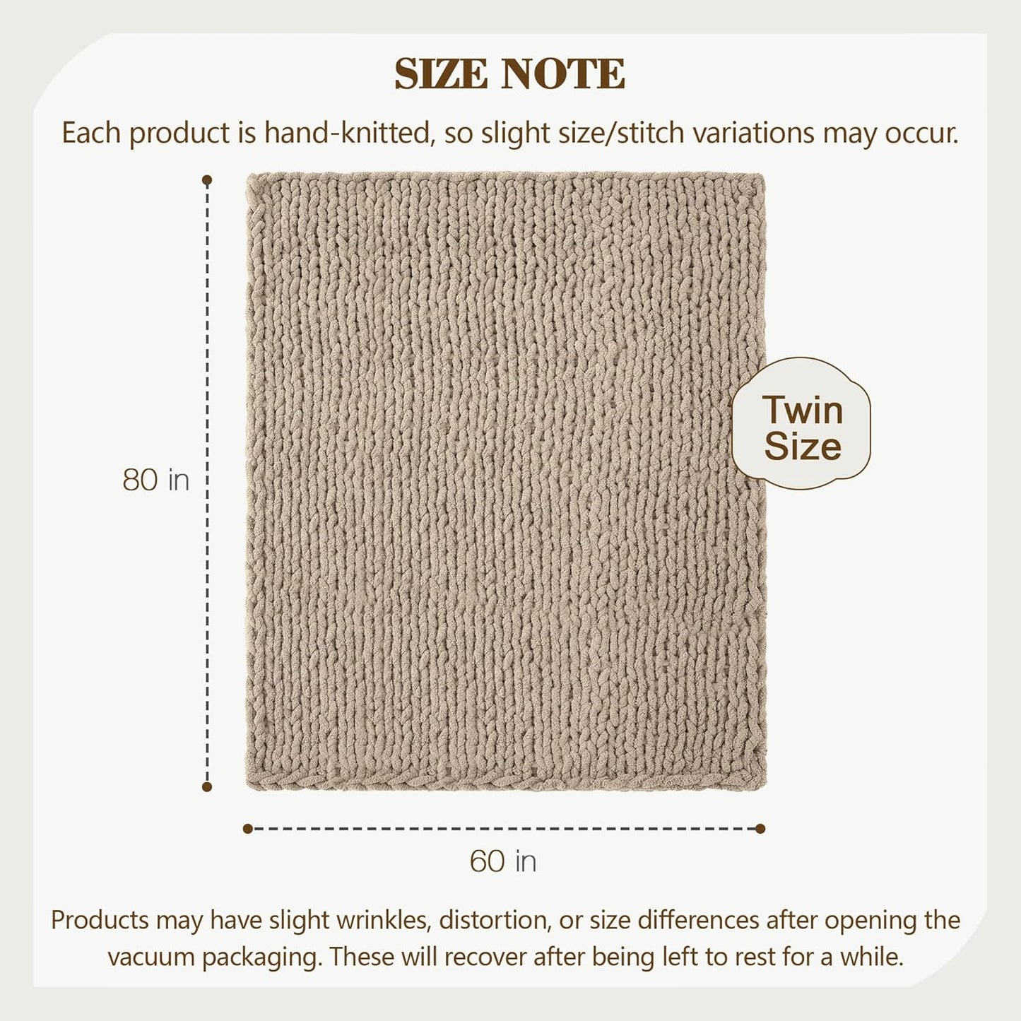 Carriediosa Chunky Knit Throw Blanket 60" X 80" Twin, 100% Hand Made Large Chenille Loop Yarn Soft Fluffy Throws for Couch Sofa Bed, Big Crochet Cozy Heavy Thick Cable Woven Blankets, Taupe