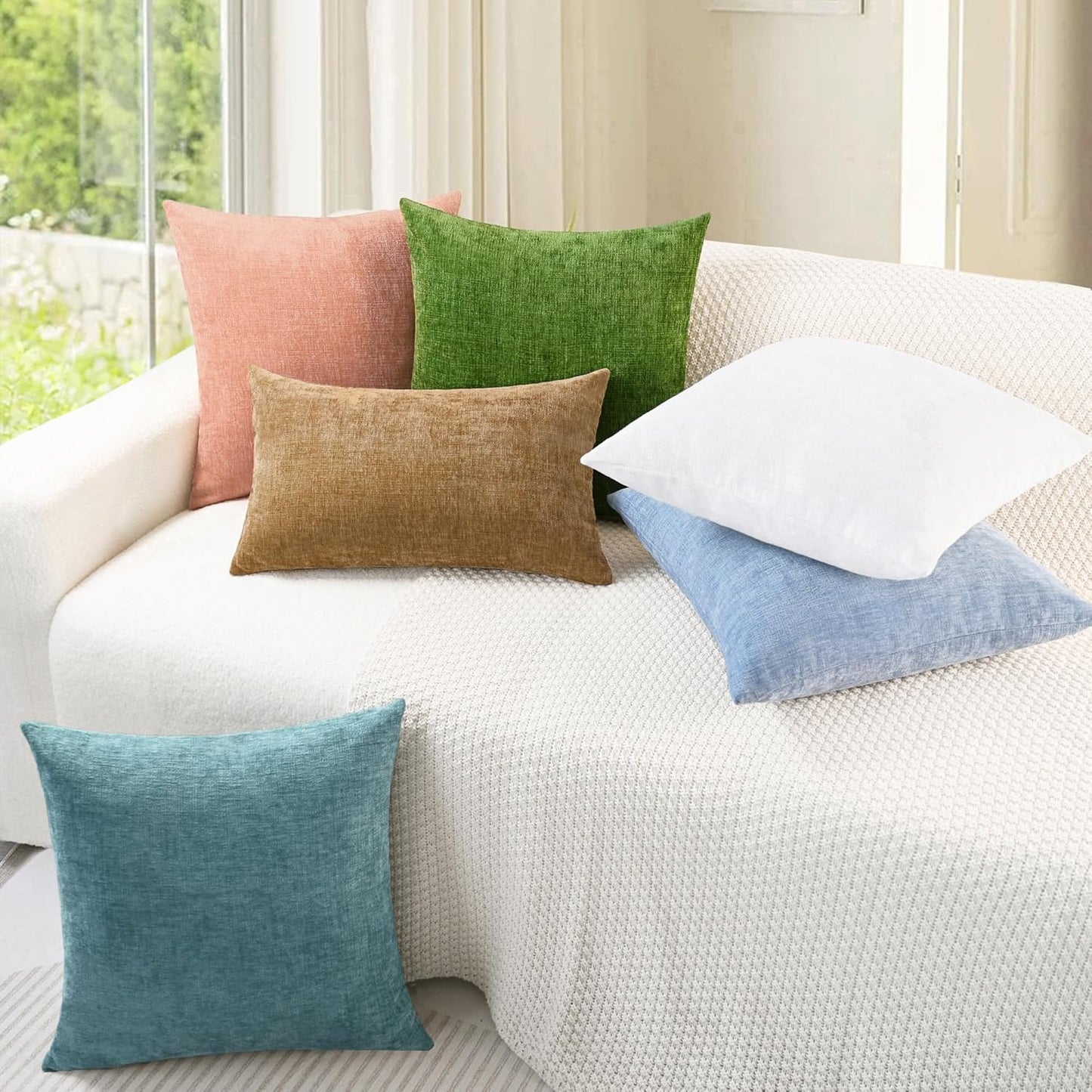 CaliTime Throw Pillow Covers Decorative 16 X 16 Inches Pack of 2 Cozy Chenille Cushion Cases for Couch Sofa Bed Living Room Home Baby Blue