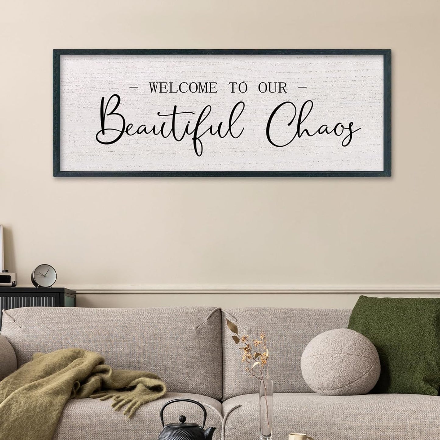 comurdyo Welcome To Our Beautiful Chaos Wall Decor Art 40"X15" for Home Entryway Sign Large Wood Framed Wall Hanging (Black)