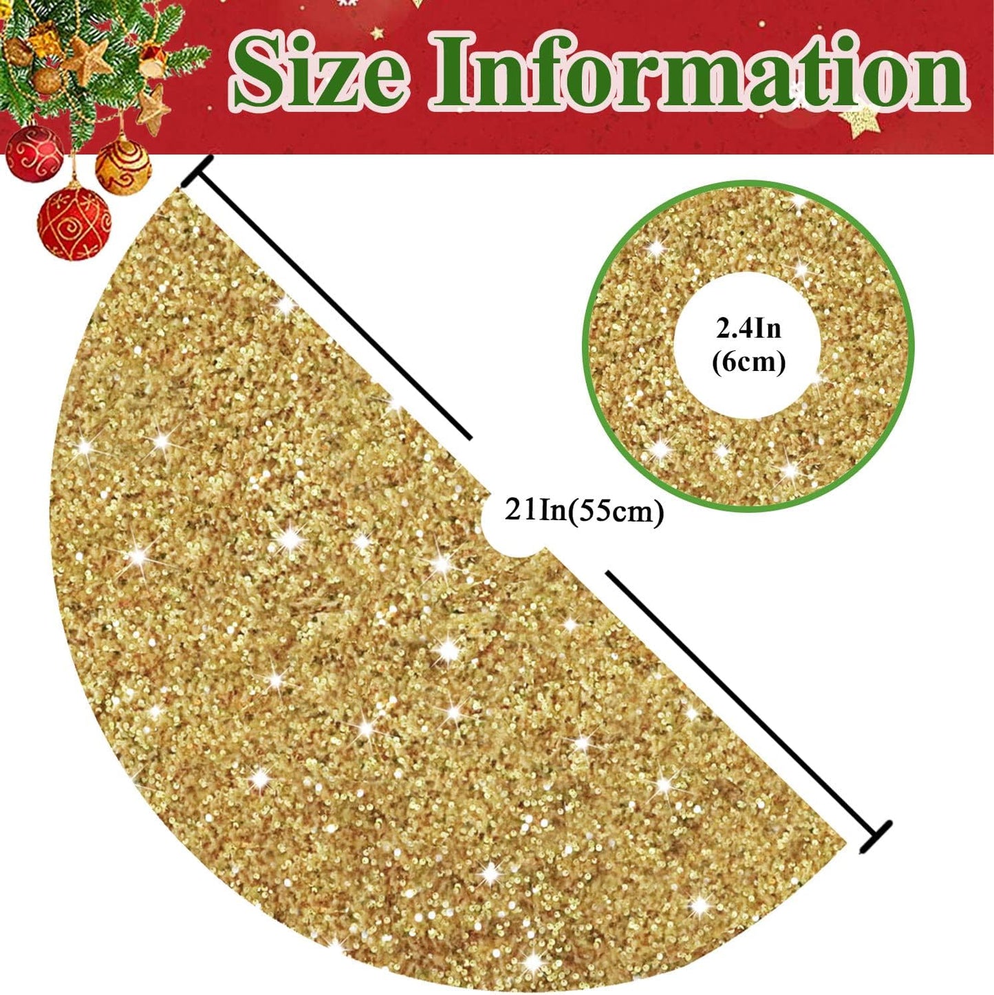 Gold Christmas Tree Skirts 21 Inches Metallic Tree Cover Skirt Personalized Christmas Tree Mat Ornament Rustic Round Small Xmas Tree Skirts for Holiday Festival Home Christmas Indoor Decoration