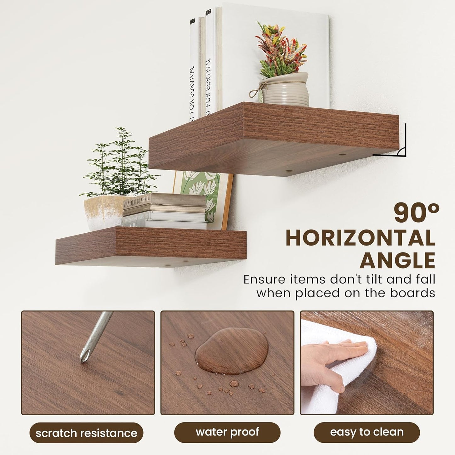 Deep Floating Shelves for Wall | 16 Inch Wide x 12 Inch Deep Floating Shelves Set of 2 | Rustic Walnut Wide Wall Shelves | Bookshelf Laundry Shelf TV Shelf