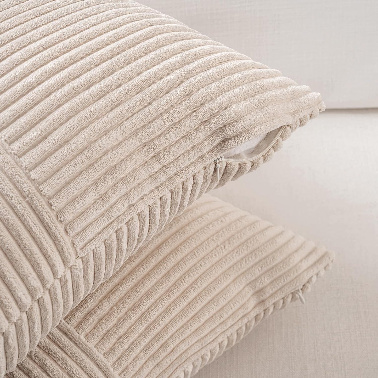 Fancy Homi 2 Packs Tan Lumbar Decorative Throw Pillow Covers 16x32 Inch for Living Room Couch Bed Sofa, Boho Home Decor, Soft Striped Corduroy Rectangle Accent Beige Cushion Case 40x80 cm