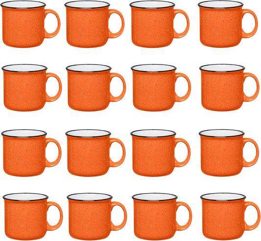 Set of 16 Ceramic Campfire Mugs – 15 Oz, Orange – Coffee & Tea Cups for Home, Work, Travel, Camping – Customizable, Great for DIY, Events, Companies