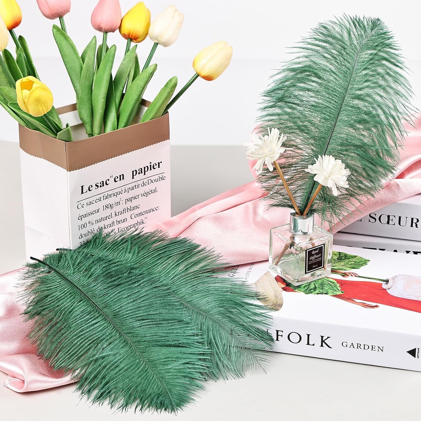 THARAHT Blackish Green Ostrich Feathers 12pcs Natural Bulk 8-10Inch 20cm-25cm for Crafts Wedding Party Centerpieces Mardi Gras Decoration Feather