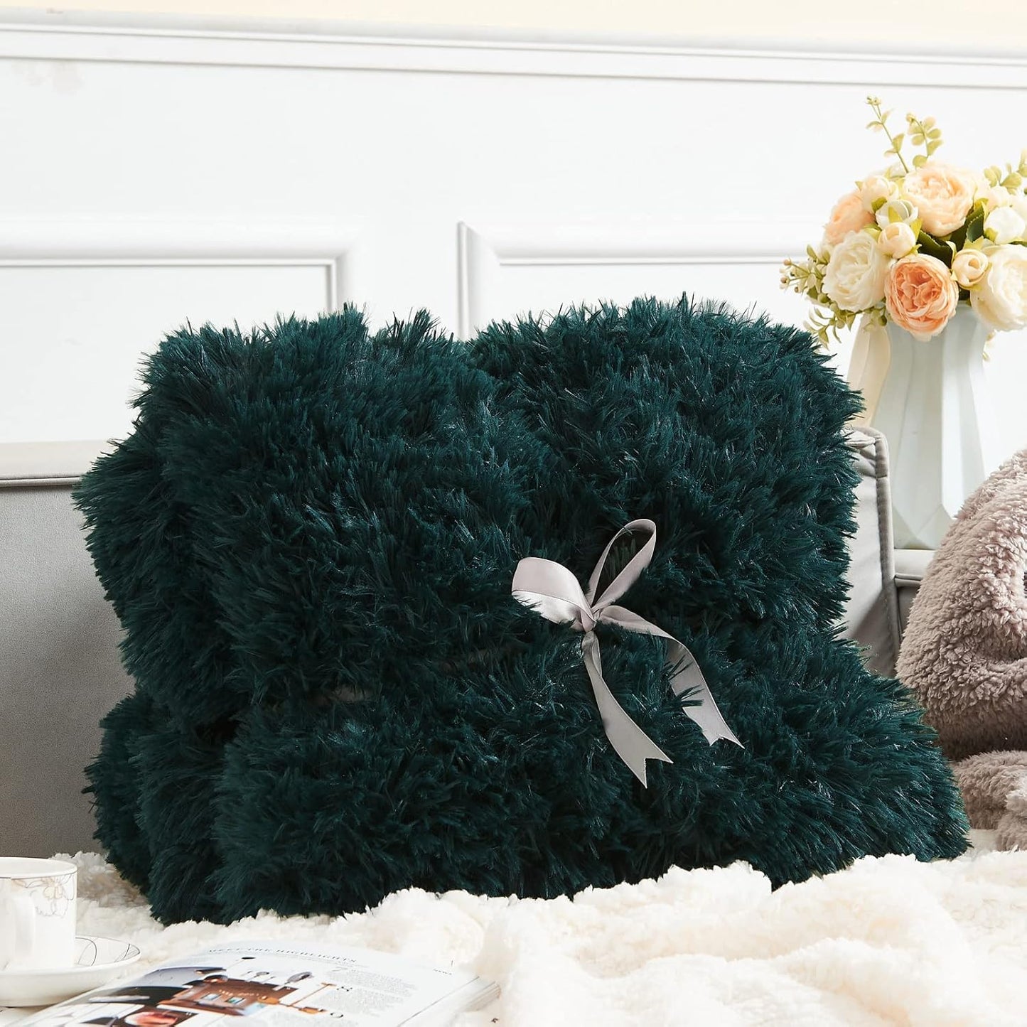 GONAAP Fuzzy Faux Fur Throw Blanket Dark Teal Super Soft Cozy Plush Fuzzy Shaggy Blanket for Couch Sofa Bed (Dark Teal, Throw(50"x60"))