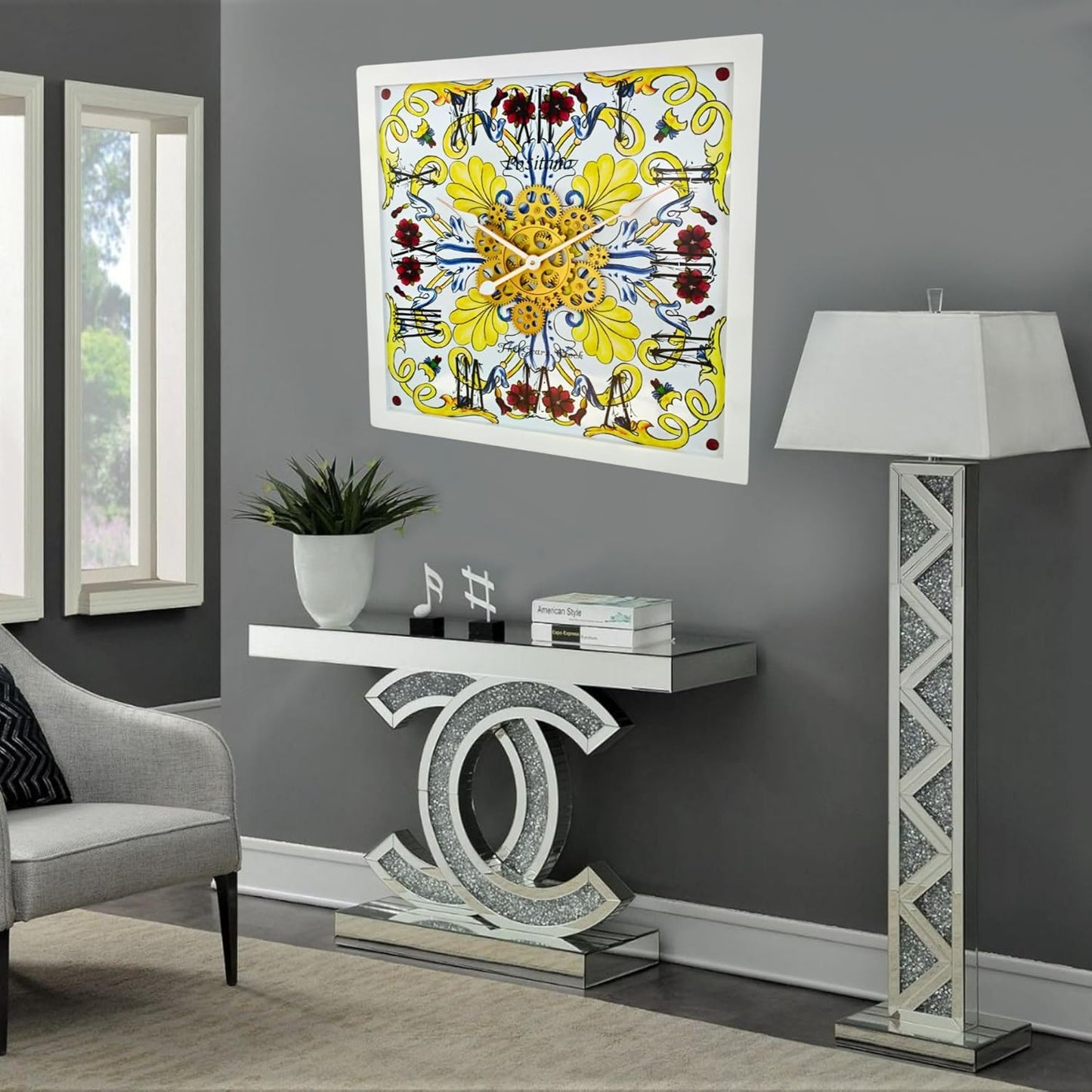 The Gears Clock Wall Clock Italy Collection with Moving Gears (Positano, 24 inches (60 cm))