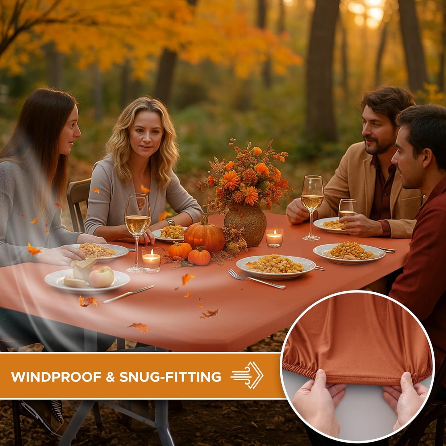 Fitted Tablecloth for 6 Foot Rectangle Tables-6 Pack Rust Elastic Outdoor Picnic Table Cover-Spandex Stretch Folding Table Cloths 6 ft for Camping Dining Room Patio Kitchen Banquet Party
