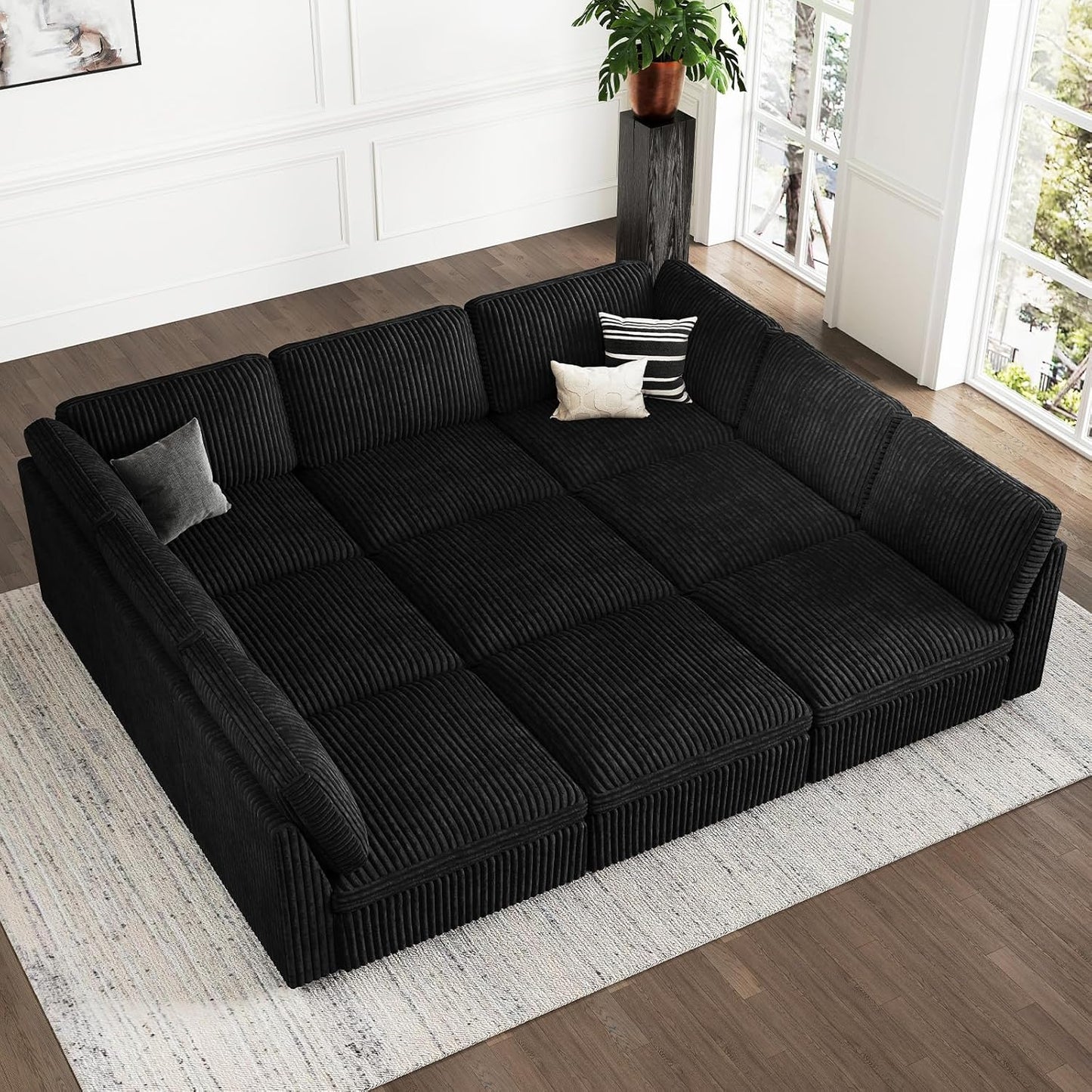 Belffin Modular Sectional Sofa with Sleeper Sofa, Oversized Cloud Couch with Extra Deep Seat, Upholstered 9 Seat Sectional Couches for Living Room, Plush Corduroy Black