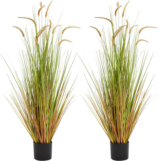 KOL Artificial 5ft 2-Pack Horsetail Reed Grass, 59in Tall Artificial Indoor Outdoor Fake Grass Plant, Home Office Décor Artificial Plants in Pot Faux Plant Greenery, Wedding Decor - Yellow