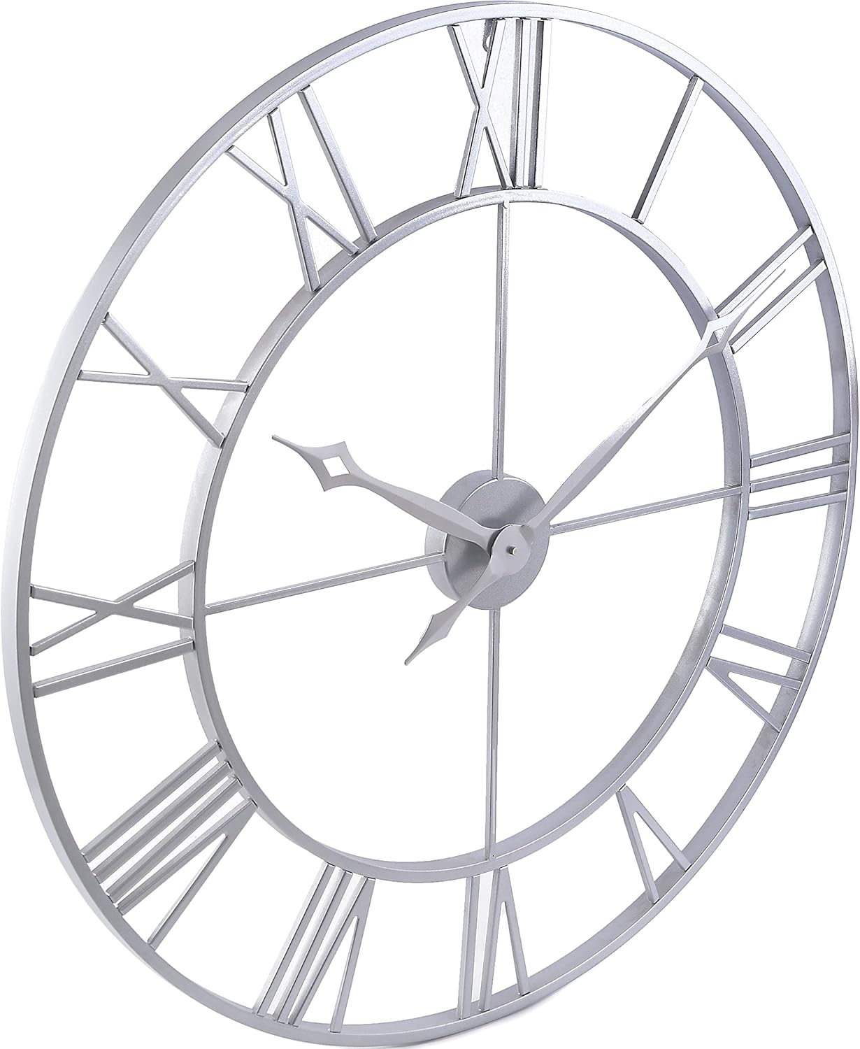 CLXEAST Large Modern 30 Inch Wall Clock Silver, Oversized Big Roman Numeral Metal Wall Clocks for Living Room Decor, Home Office