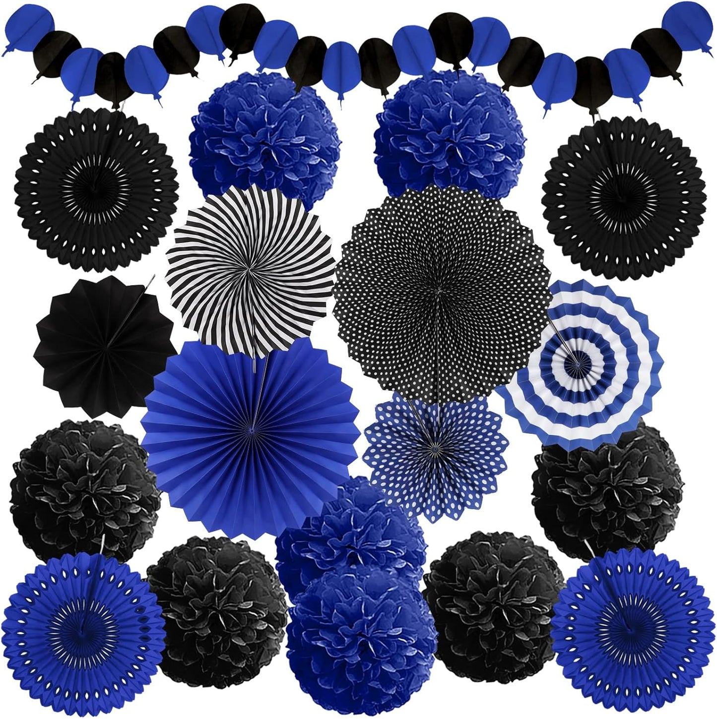Party Decorations, Black Navy Blue Papar Fans Pompoms Garlands for Men Boy Fathers Day Graduation Wedding Birthday Party Decoration