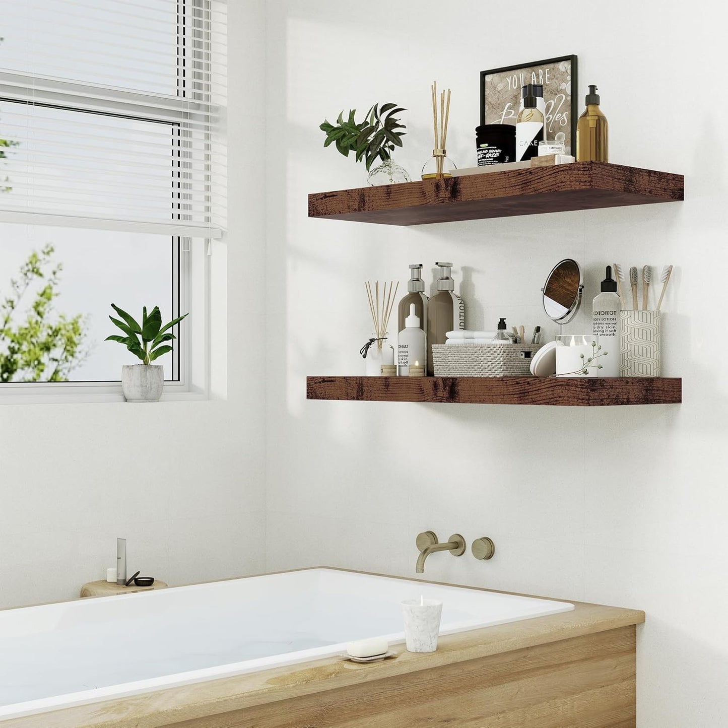 12" Deep Rustic Brown Floating Shelves,Over Toilet Long Wall Mounted Modern Farmhouse 36 inches,Wall Shelves with Invisible Brackets for Bedroom, Bathroom, Living Room, Kitchen, Set of 1