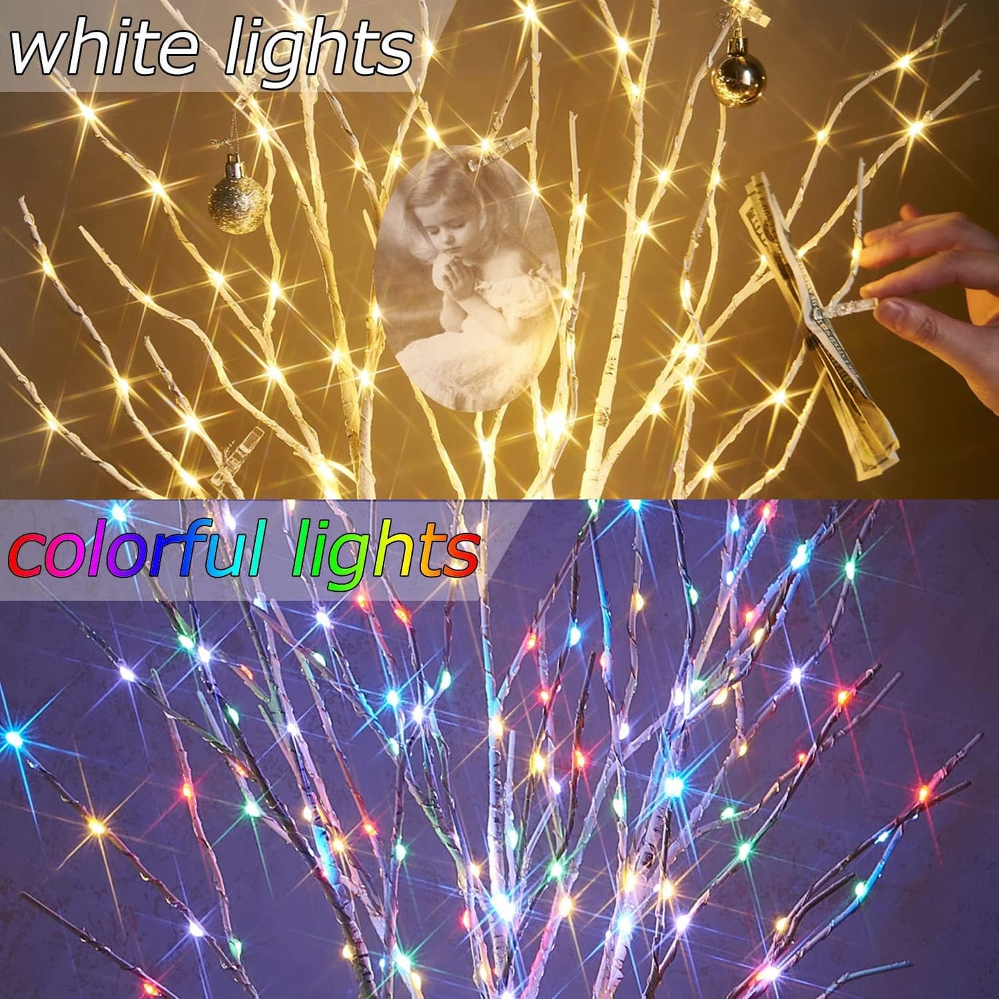Birchlitland Lighted Birch Branches Battery Operated 18IN 70 LED 8 Function, White or Multiple Colors, Artificial Decorative Branch Lights for Home and Holiday Decoration Indoor Outdoor